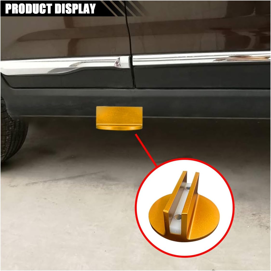 Universal Magnetic Jack Pad, 0.37" Slotted Aluminum Grooved Jack Puck Pinch, Pinch Weld Frame Rail Adapter with Large Slotted for Most Cars Orange