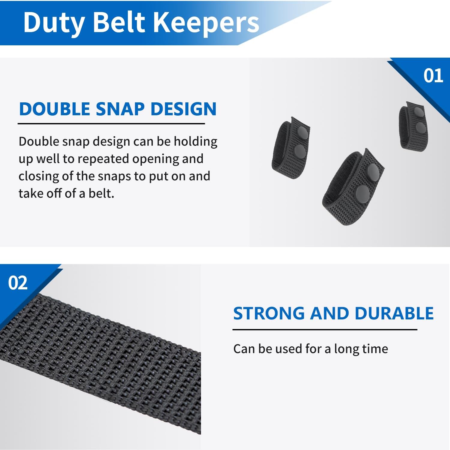 Belt Keepers for Duty Belt, 1000D Nylon Tactical Keepers 2¼" with Double Snaps