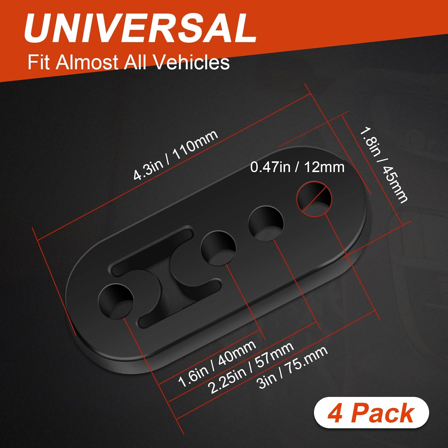 Rubber Exhaust Hanger 4 Pack, 4 Holes Adjustable Muffler Hanger, Universal Muffler Exhaust System, Insulator Bushing Mount, Weather-Proof High Density Tail Pipe Hanger