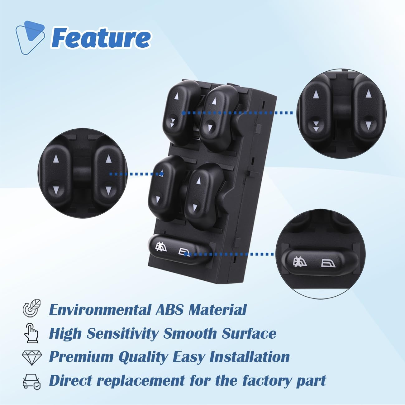 Power Window Control Switch Master Door Button Compatible with 2003-2008 Ford Crown Victoria/F150/Expedition, 06-08 Lincoln Mark LT, 03-08 Mercury Grand Marquis/Marauder Replace OEM 5L1Z14529AA