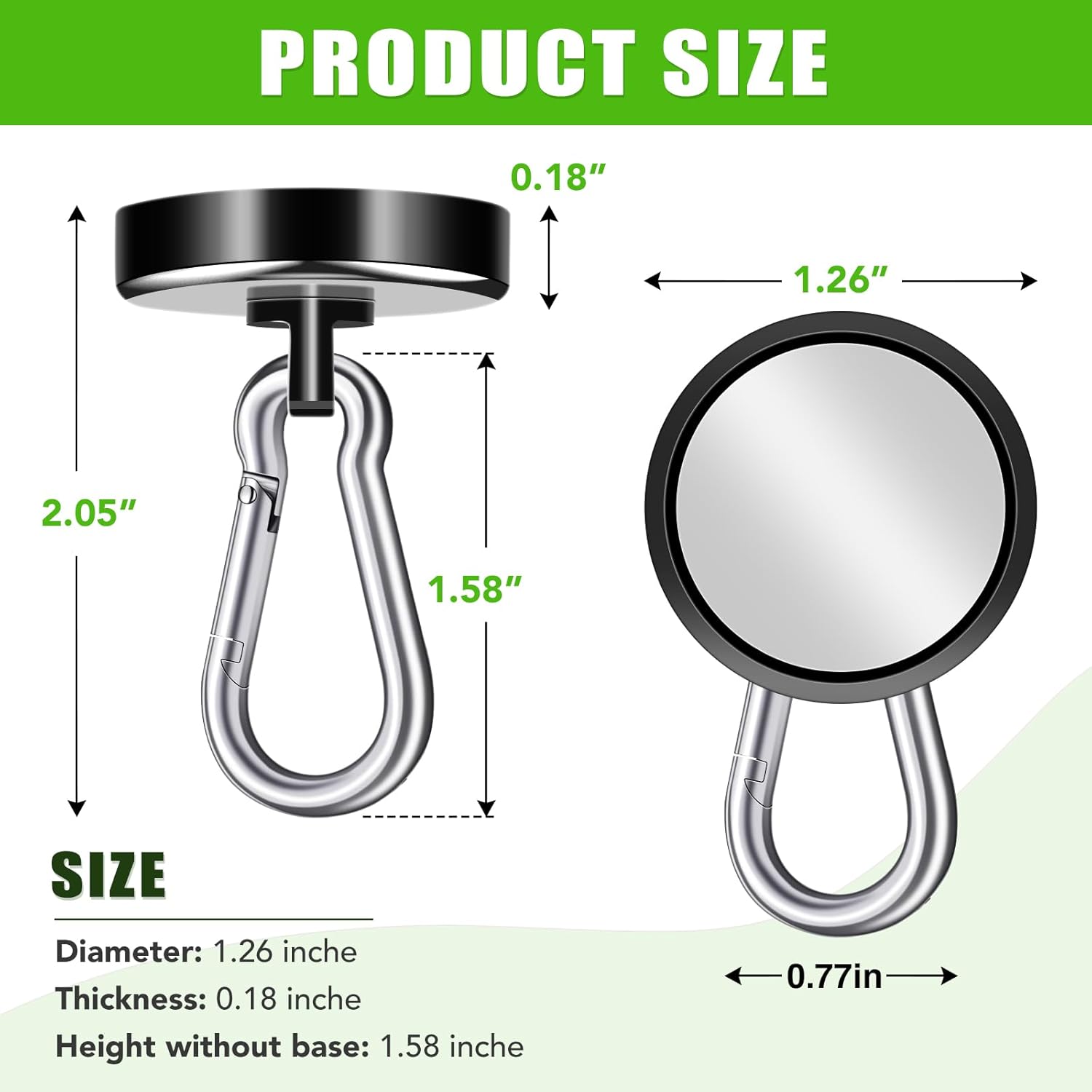 Carabiner Magnetic Hooks, 110LBS Strong Black Magnetic Hooks Heavy Duty with Swivel Carabiner Hook, Great for Hanging for Cruise, Garage, Kitchen, Refrigerator, Locker 12-Pack