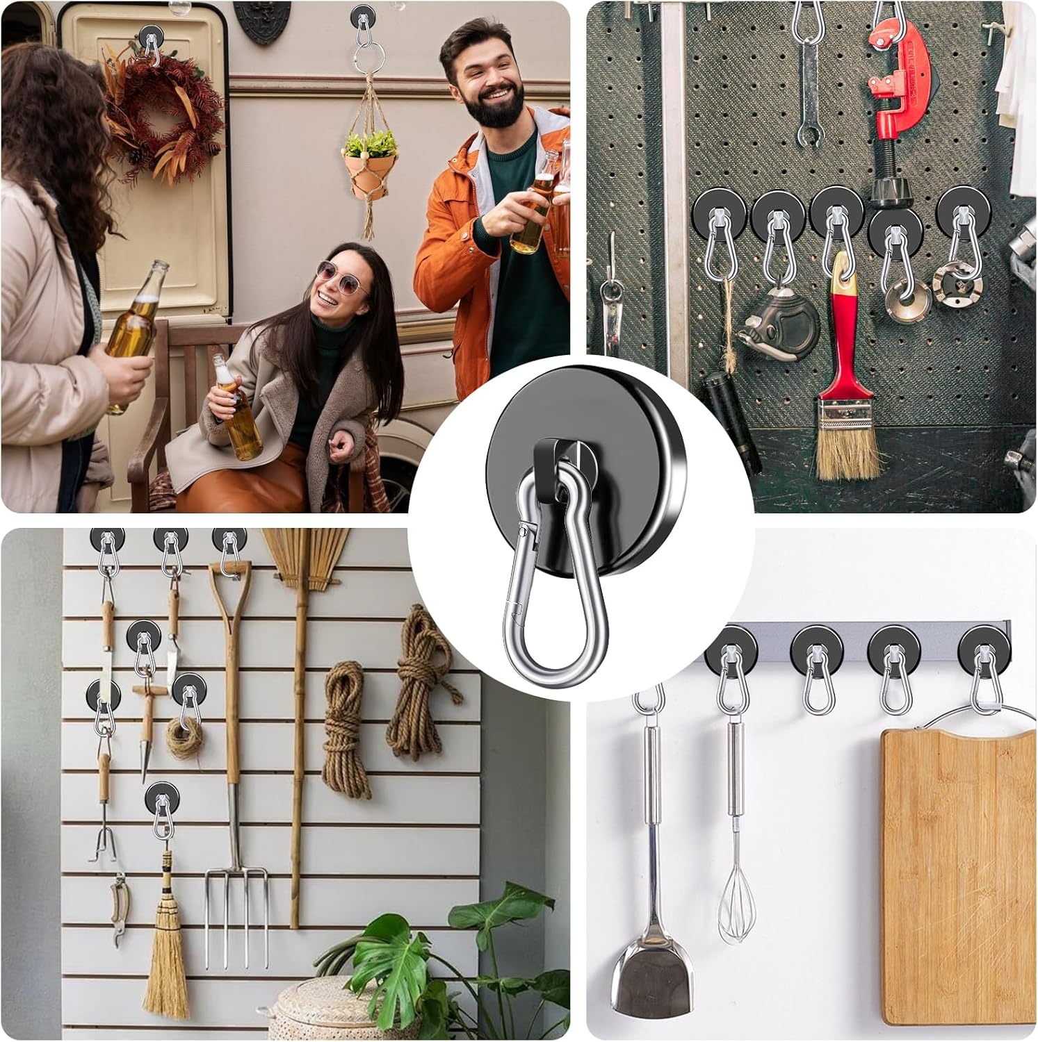 Carabiner Magnetic Hooks, 110LBS Strong Black Magnetic Hooks Heavy Duty with Swivel Carabiner Hook, Great for Hanging for Cruise, Garage, Kitchen, Refrigerator, Locker 12-Pack