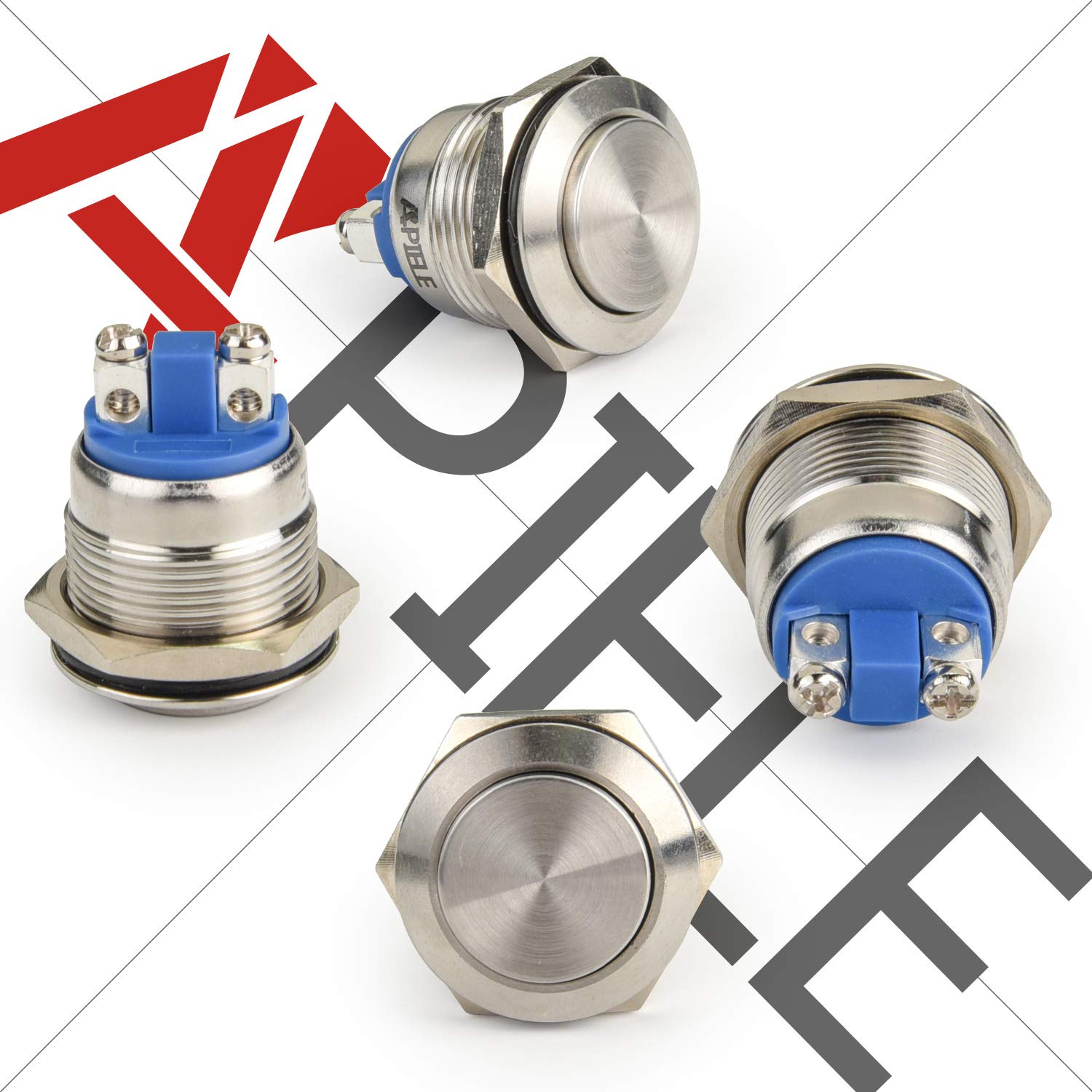 19mm Momentary Push Button Switch High Round Cap Waterproof Stainless Steel Metal High Flush Screw Terminals 250V 5A 1NO SPST Pack of 2