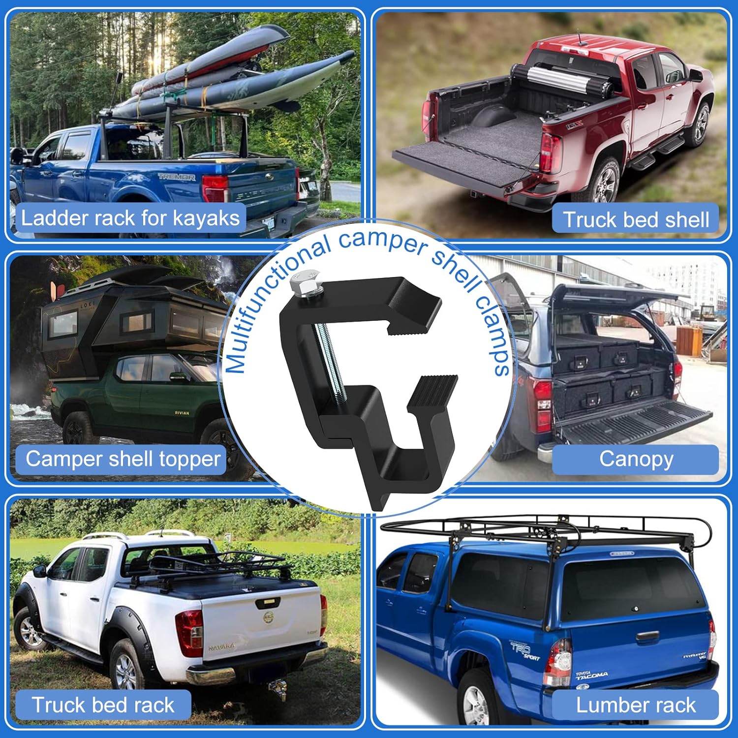Heavy Duty Camper Shell Clamps - Truck Topper Ladder Rack Clamps for Dodge Dakota Ram 1500 2500 3500, F150 F250, Titan, Tundra 4 Pack