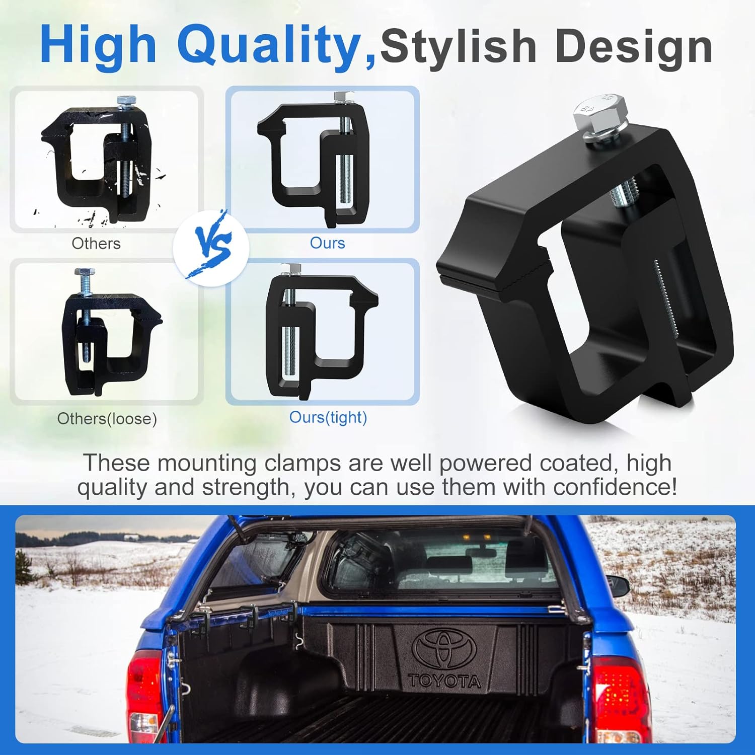 Heavy Duty Camper Shell Clamps - Truck Topper Ladder Rack Clamps for Dodge Dakota Ram 1500 2500 3500, F150 F250, Titan, Tundra 4 Pack