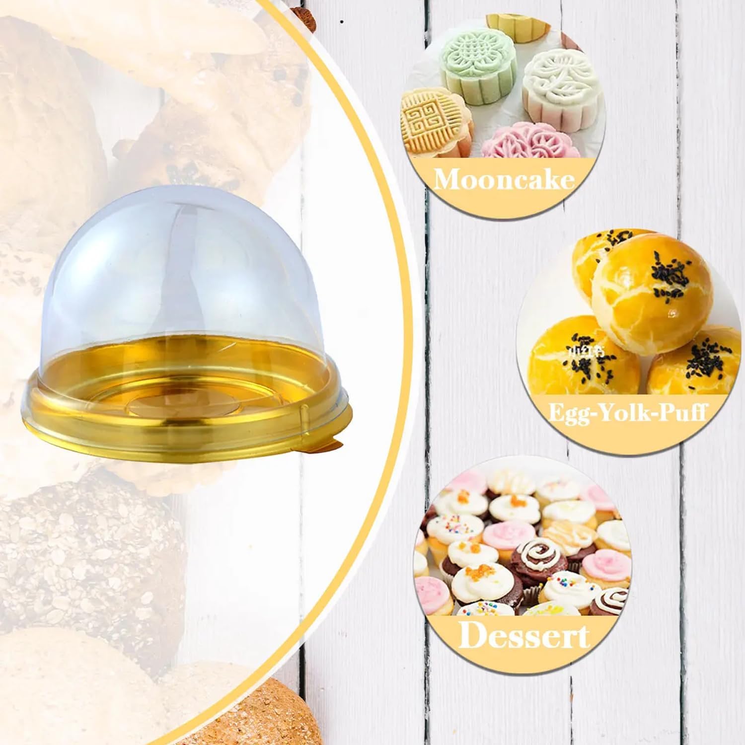 50Pcs Clear Plastic Mini Cake Box with Dome Lids, Mini Muffin Container Box Mooncake Dome Box Pastry Baking Packaging Boxes Wedding Birthday Gifts Supplies Black Base