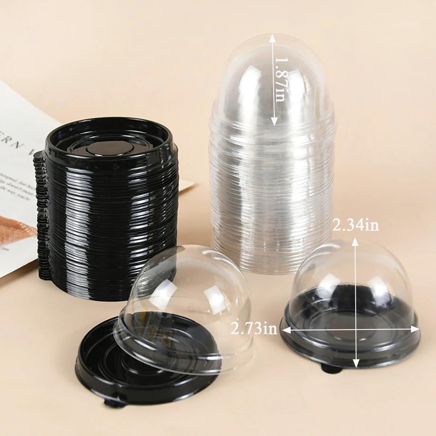 50Pcs Clear Plastic Mini Cake Box with Dome Lids, Mini Muffin Container Box Mooncake Dome Box Pastry Baking Packaging Boxes Wedding Birthday Gifts Supplies Black Base