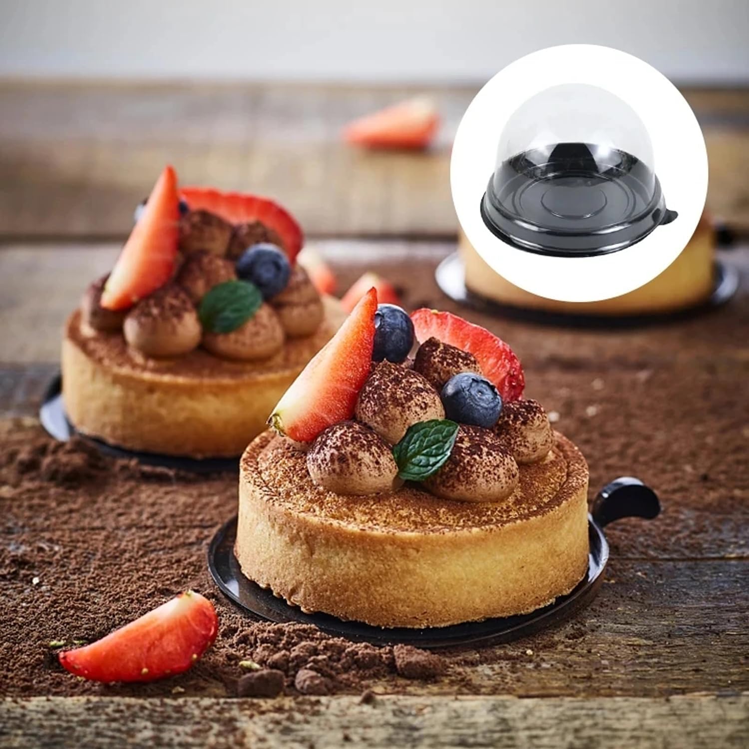 50Pcs Clear Plastic Mini Cake Box with Dome Lids, Mini Muffin Container Box Mooncake Dome Box Pastry Baking Packaging Boxes Wedding Birthday Gifts Supplies Black Base