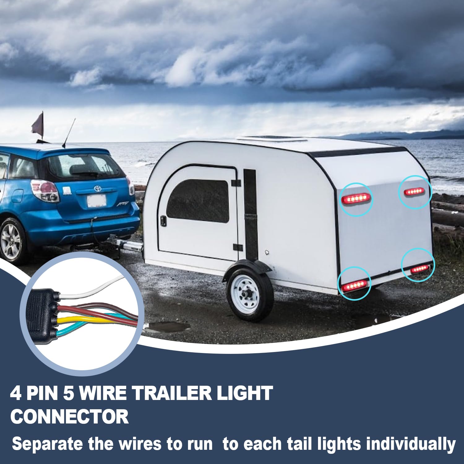 26FT Trailer Wiring Harness Kit, 4 Pin 5 Wire Trailer Wiring Harness, Boat Trailer Wiring Harness, 5 Wire 4 Pin Flat Trailer Connector, for Connection of Tail Lights, Brake Lights and Turn Signals