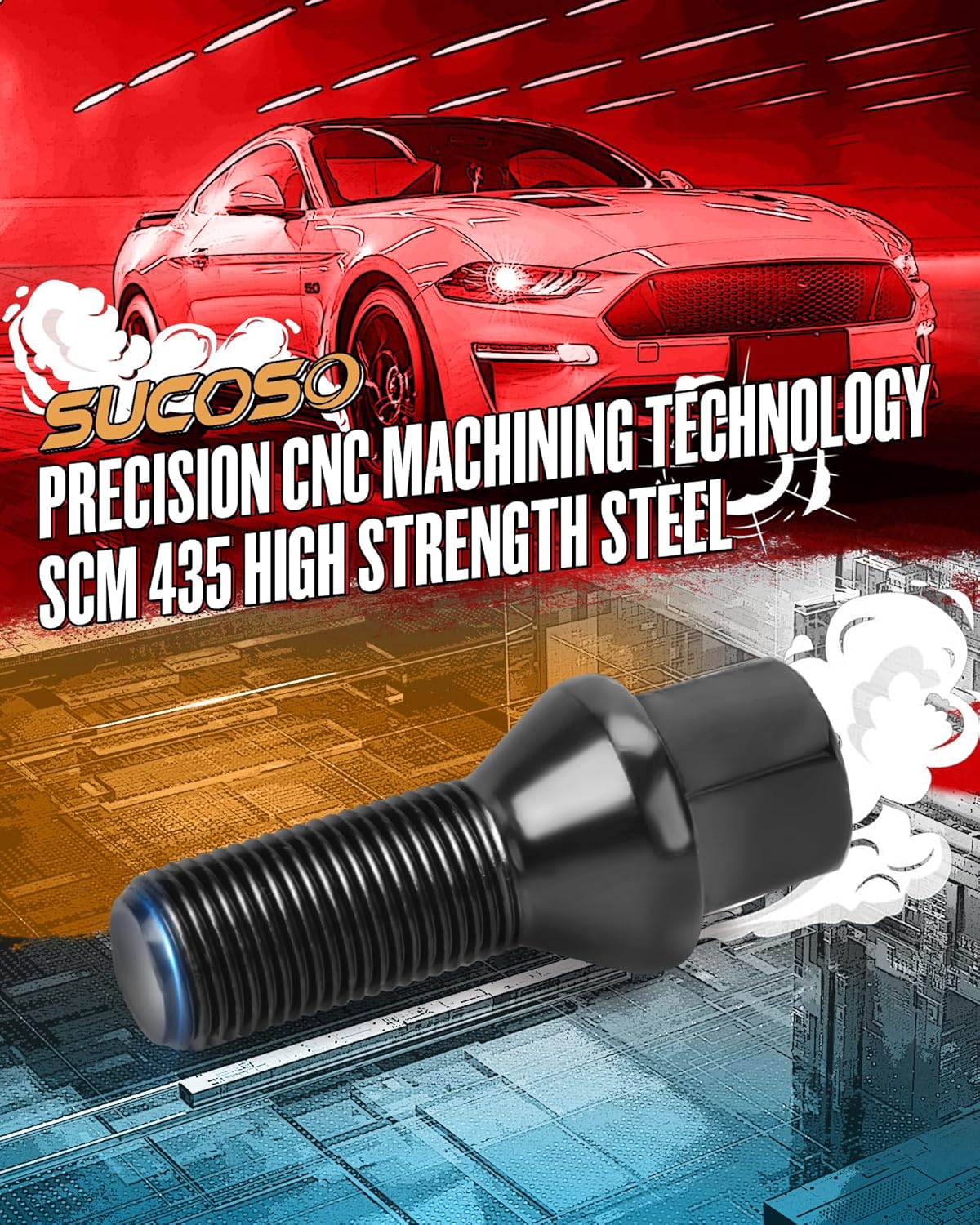 14x1.25 OEM Lug Bolts Fit for BMW 2-Series 3-Series 4-Series 5-Series 6-Series 7-Series X1 X2 X3 X4 X5 X6 M3 M4 M5 M6 i3 i8, M14x1.25 Lug Bolts Black 20PC 28mm Shank Length Conical Seat