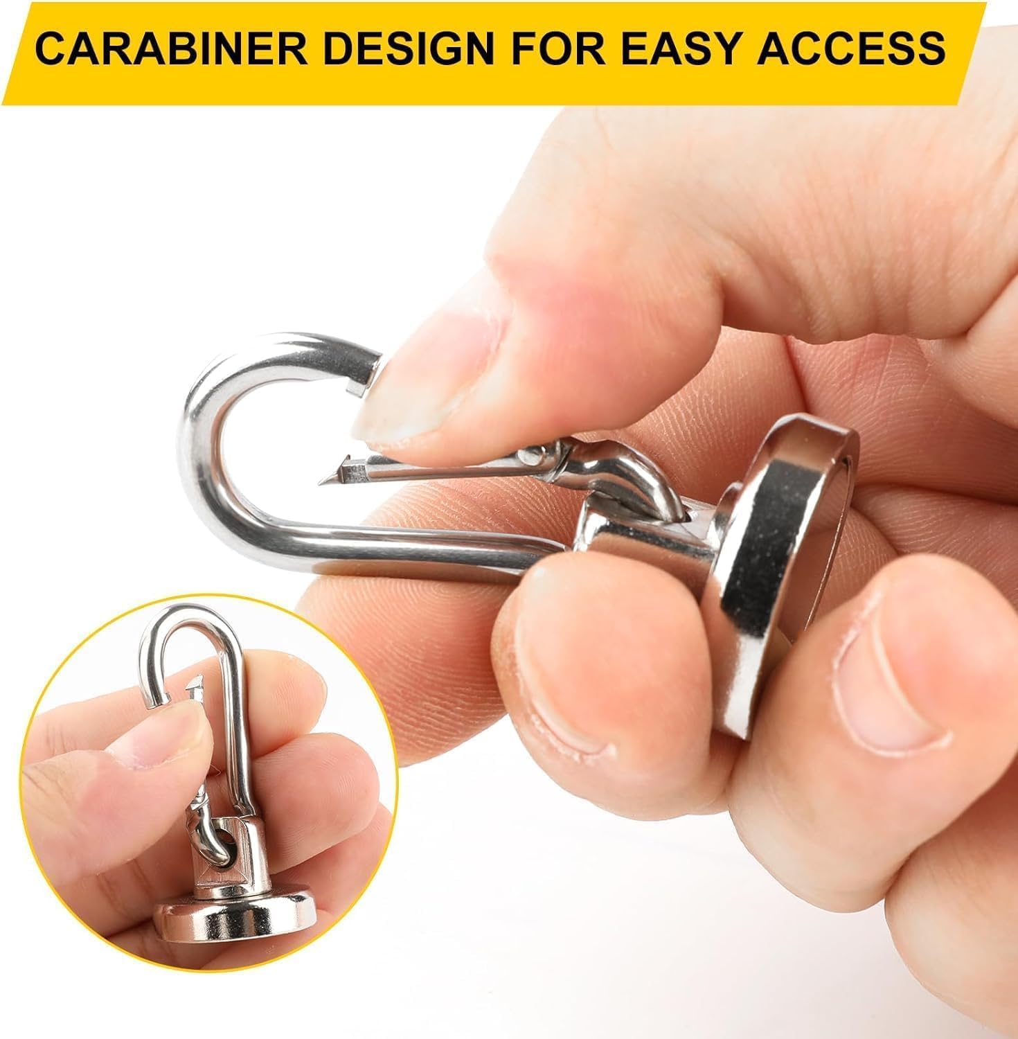 Magnetic Hooks, 110LBS Strong Heavy Duty Neodymium Magnet Hooks with Swivel Carabiner Hook,Great for Your Refrigerator and Other Magnetic Surfaces, Pack of 7