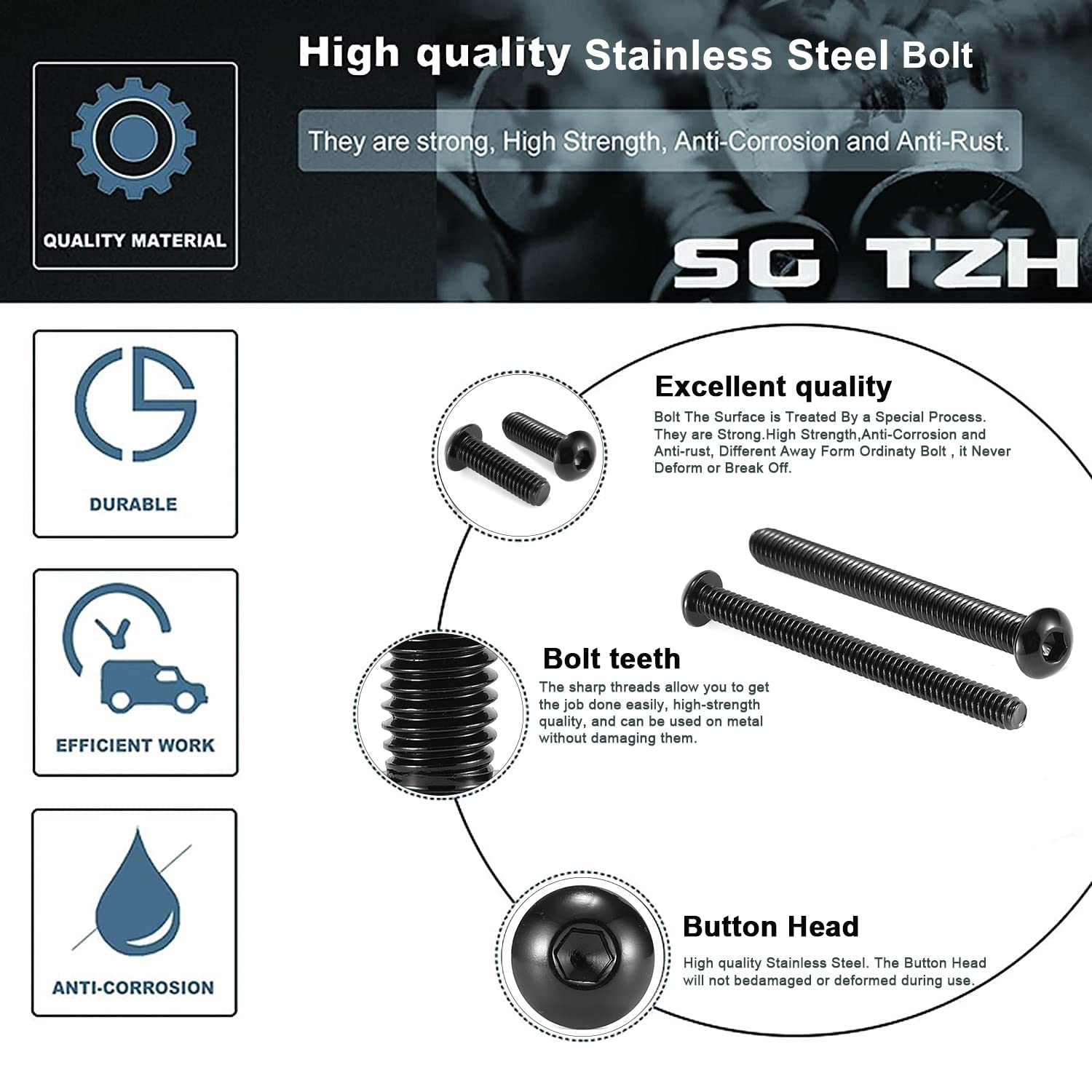 1/4-20 x 1 Button Head Socket Cap Bolts Screws, 20Pcs 304 Stainless Steel 18-8, Allen Hex Drive, Black Oxide by with Hex Spanner