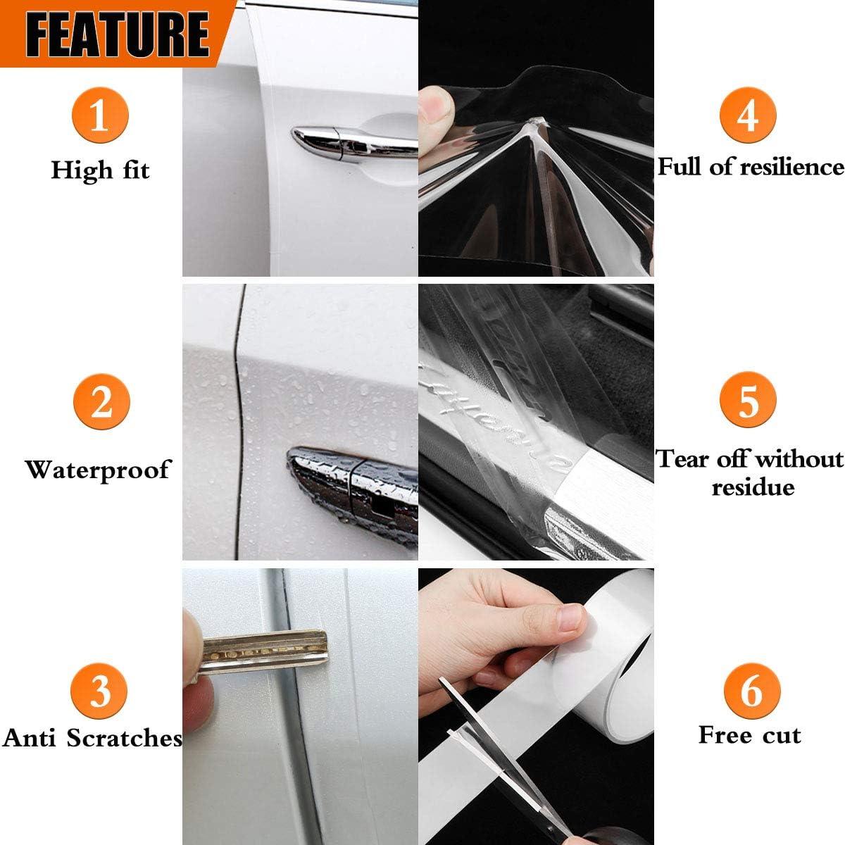 Anti-Scratch Anti-Collision Adhesive Strip Car Door Edge Guard Protector Strip Car Door Scuff Plate Protectors Transparent Invisible Tape for Rear Bumper/Door 33Ft x 2In