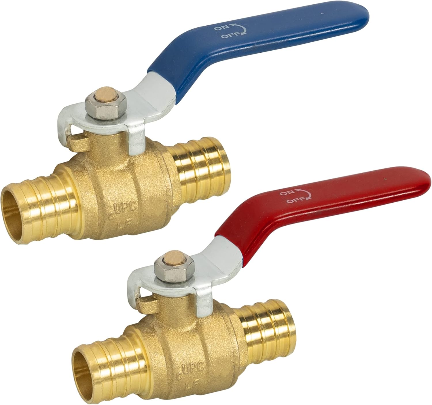 2 Pieces 3/4 Inch Pex Brass Full Port Shut Off Ball Valve Hot and Cold, Quarter Turn HOT RED COLD BLUE of Brass Water Stop Shut Off, 1 Piece Each