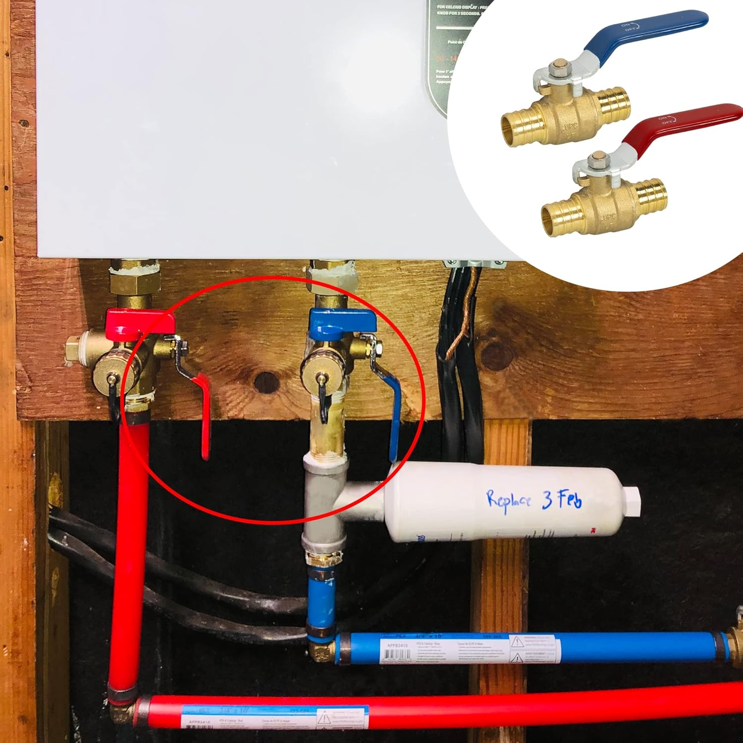 2 Pieces 3/4 Inch Pex Brass Full Port Shut Off Ball Valve Hot and Cold, Quarter Turn HOT RED COLD BLUE of Brass Water Stop Shut Off, 1 Piece Each