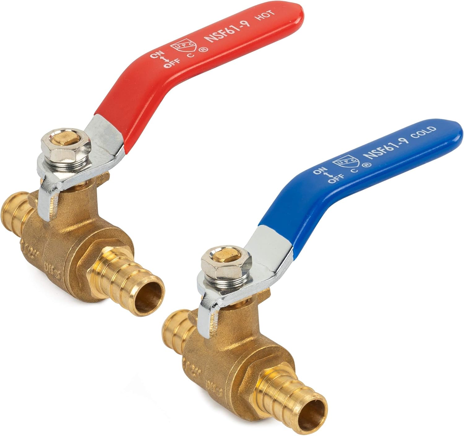 2 Pieces 1/2 Inch Pex Brass Full Port Shut Off Ball Valve HOT AND COLD, Quarter Turn HOT RED COLD BLUE of Brass Water Stop Shutt off, 1 Piece each