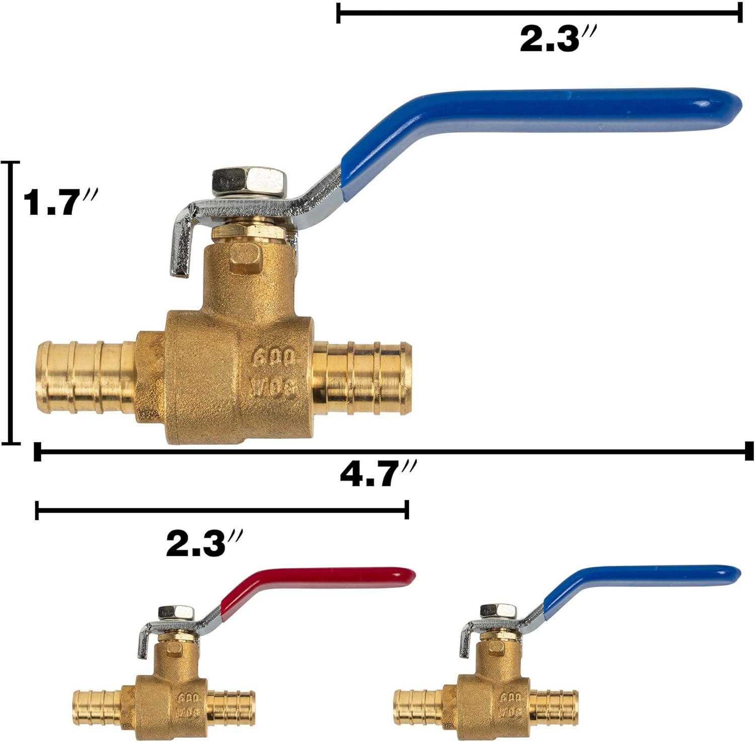 2 Pieces 1/2 Inch Pex Brass Full Port Shut Off Ball Valve HOT AND COLD, Quarter Turn HOT RED COLD BLUE of Brass Water Stop Shutt off, 1 Piece each