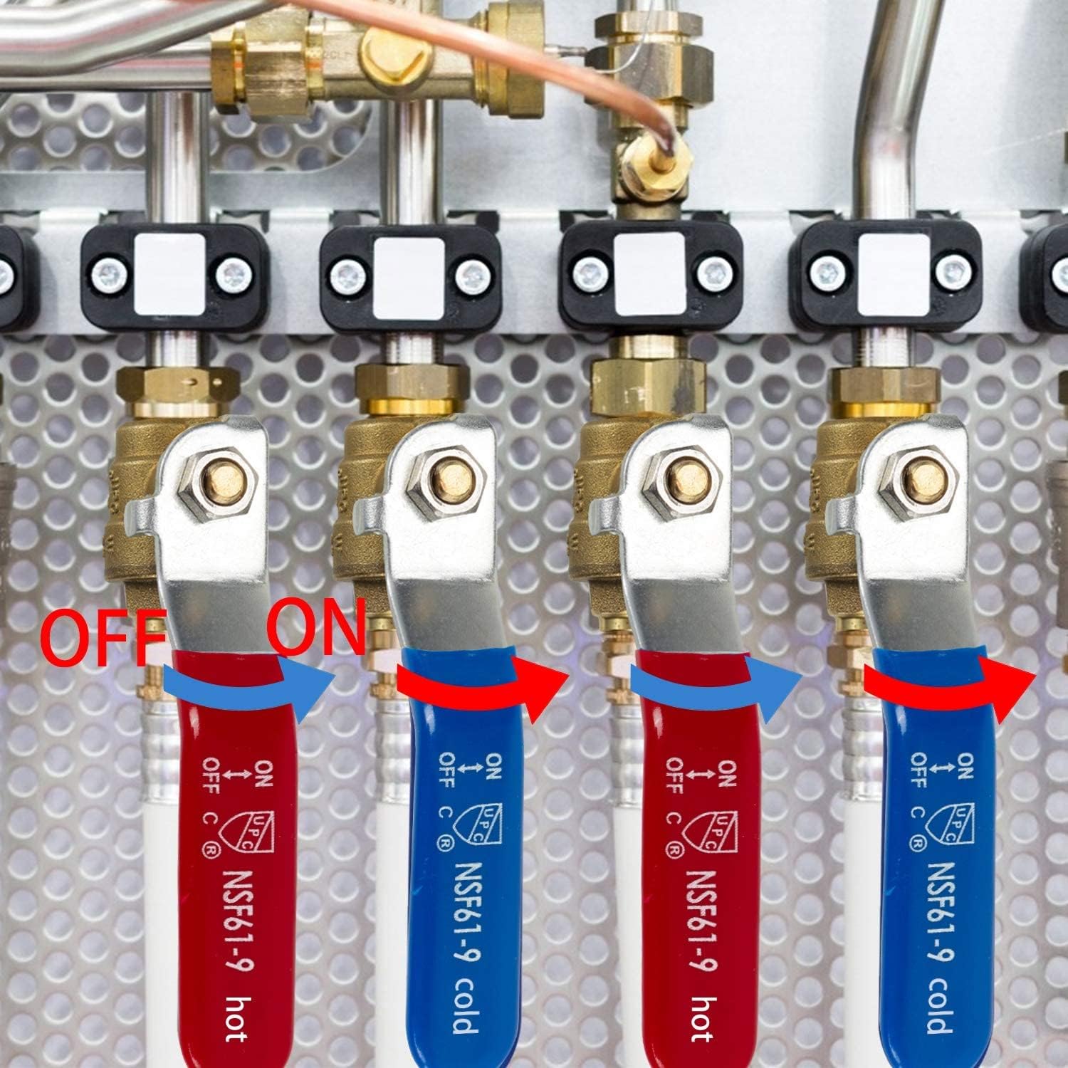 2 Pieces 1/2 Inch Pex Brass Full Port Shut Off Ball Valve HOT AND COLD, Quarter Turn HOT RED COLD BLUE of Brass Water Stop Shutt off, 1 Piece each