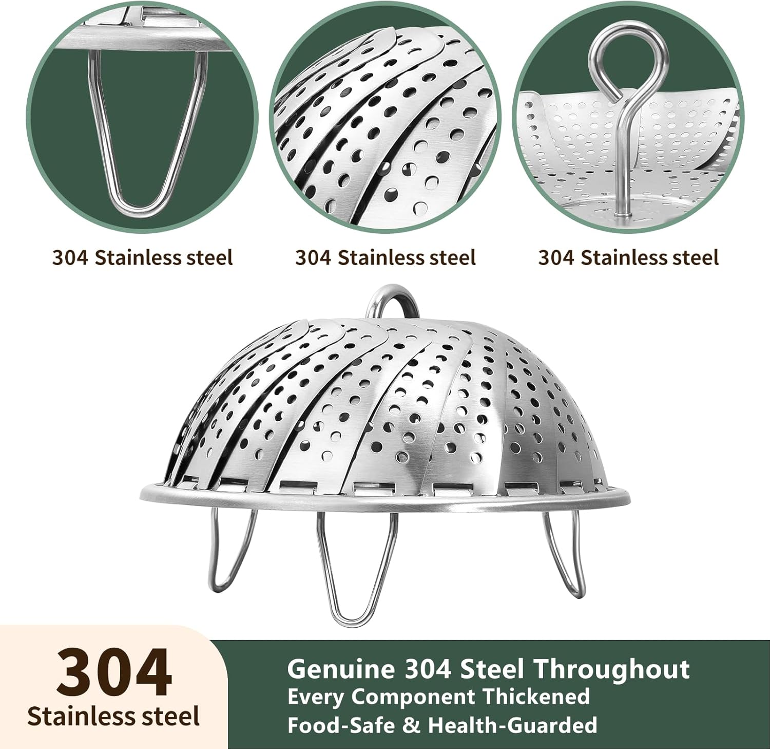 Steamer Basket for Cooking 304 Stainless Steel Entirely Thickened,Collapsible Steamer Insert for Pots, Fits Instant Pot/Skillets 5.5'' To 9.5''