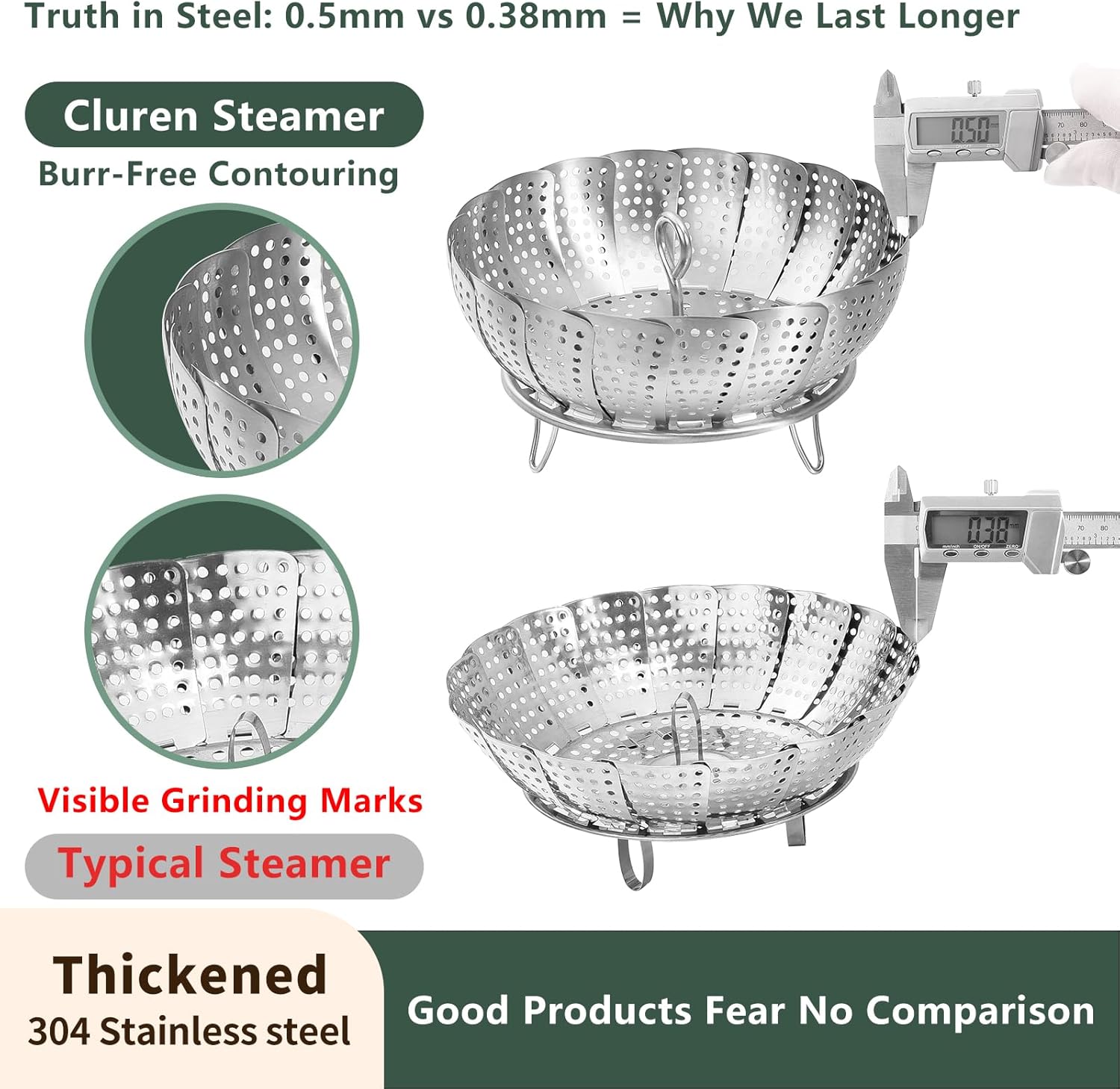 Steamer Basket for Cooking 304 Stainless Steel Entirely Thickened,Collapsible Steamer Insert for Pots, Fits Instant Pot/Skillets 5.5'' To 9.5''
