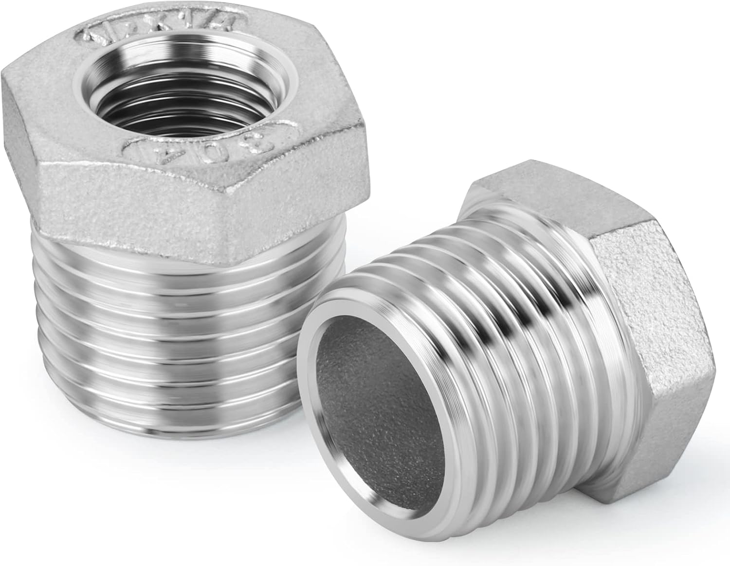 10PCS 304 Stainless Steel Reducer Hex Bushing, 3/8" NPT Male x 1/4" NPT Female, Reducing Pipe Adapter Fitting
