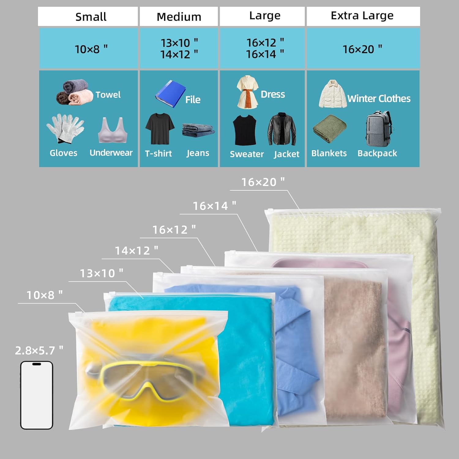 25 Pcs 13x10 Inch Frosted Resealable Clothing Bags - 3 Mil Heavy-Duty Plastic Packaging for Apparel Storage | Travel & Small Business Organizer for Shirts, Delicate Garments-No Vent Holes