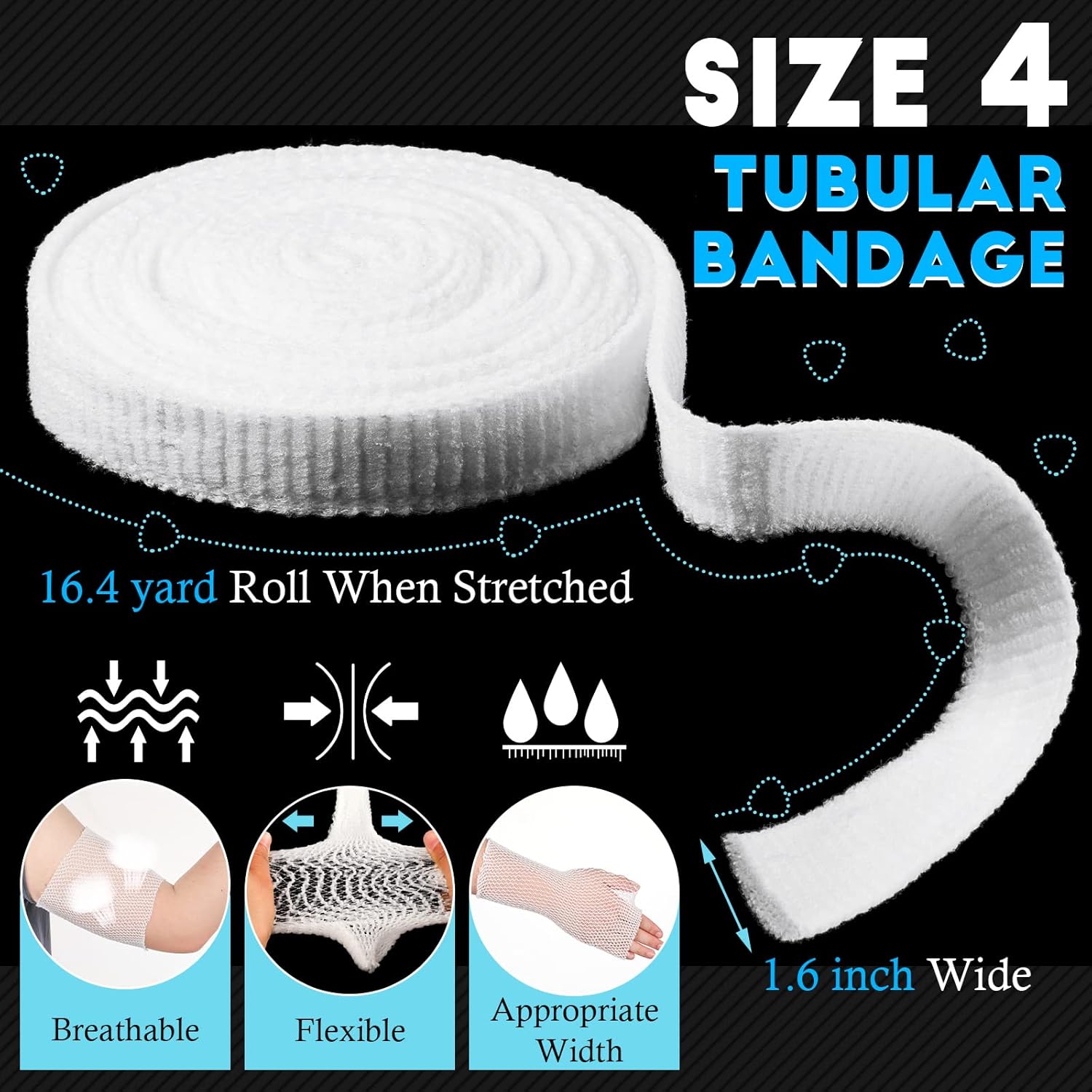 2 Rolls Tubular Bandage Elastic Net Wound Dressing Stretch Dressing Retainer Tubular Elastic Gauze Bandage for Wound Arm, Without The Use of Adhesive Tape Size 4 for Arm, Leg or Foot