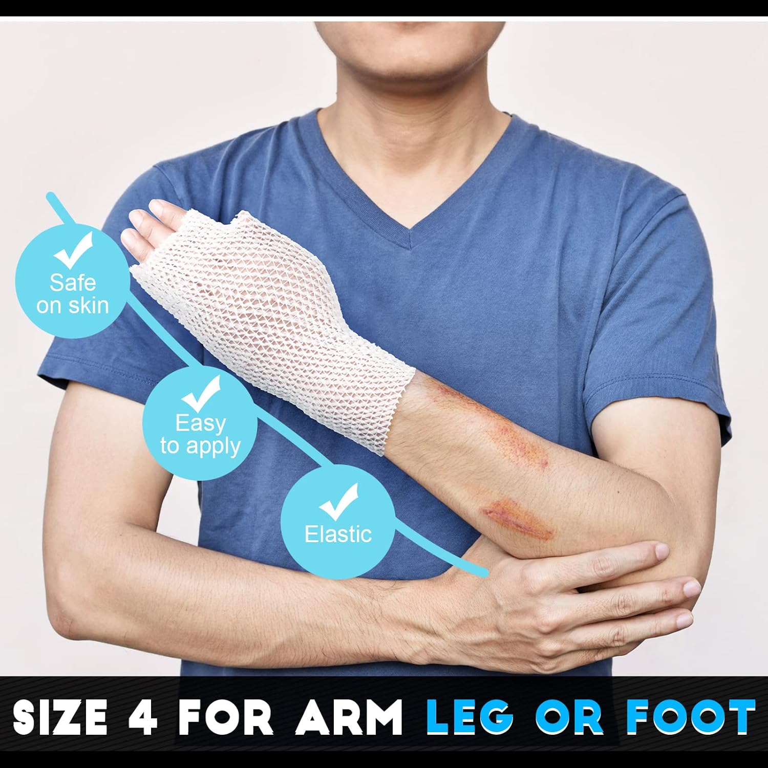2 Rolls Tubular Bandage Elastic Net Wound Dressing Stretch Dressing Retainer Tubular Elastic Gauze Bandage for Wound Arm, Without The Use of Adhesive Tape Size 4 for Arm, Leg or Foot