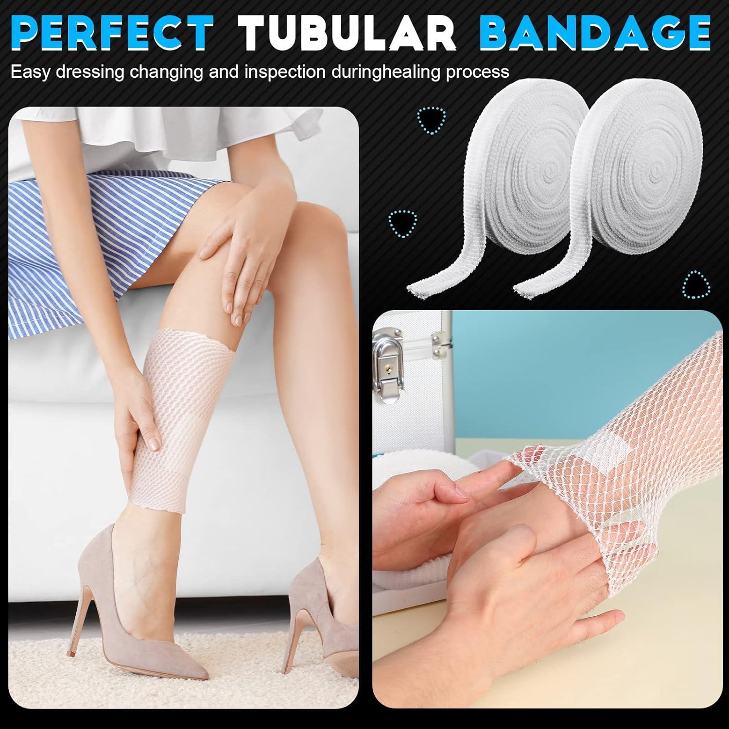 2 Rolls Tubular Bandage Elastic Net Wound Dressing Stretch Dressing Retainer Tubular Elastic Gauze Bandage for Wound Arm, Without The Use of Adhesive Tape Size 4 for Arm, Leg or Foot