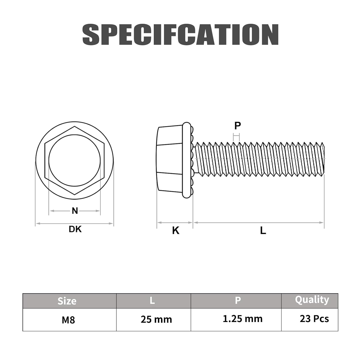 M8-1.25 x 25mm Flanged Hex Head Bolts,304 Stainless Steel 18-8,Fully Threaded,Silver External Flange Hex Drive Screws,Pump,Fix Car,DIY Project 23Pcs