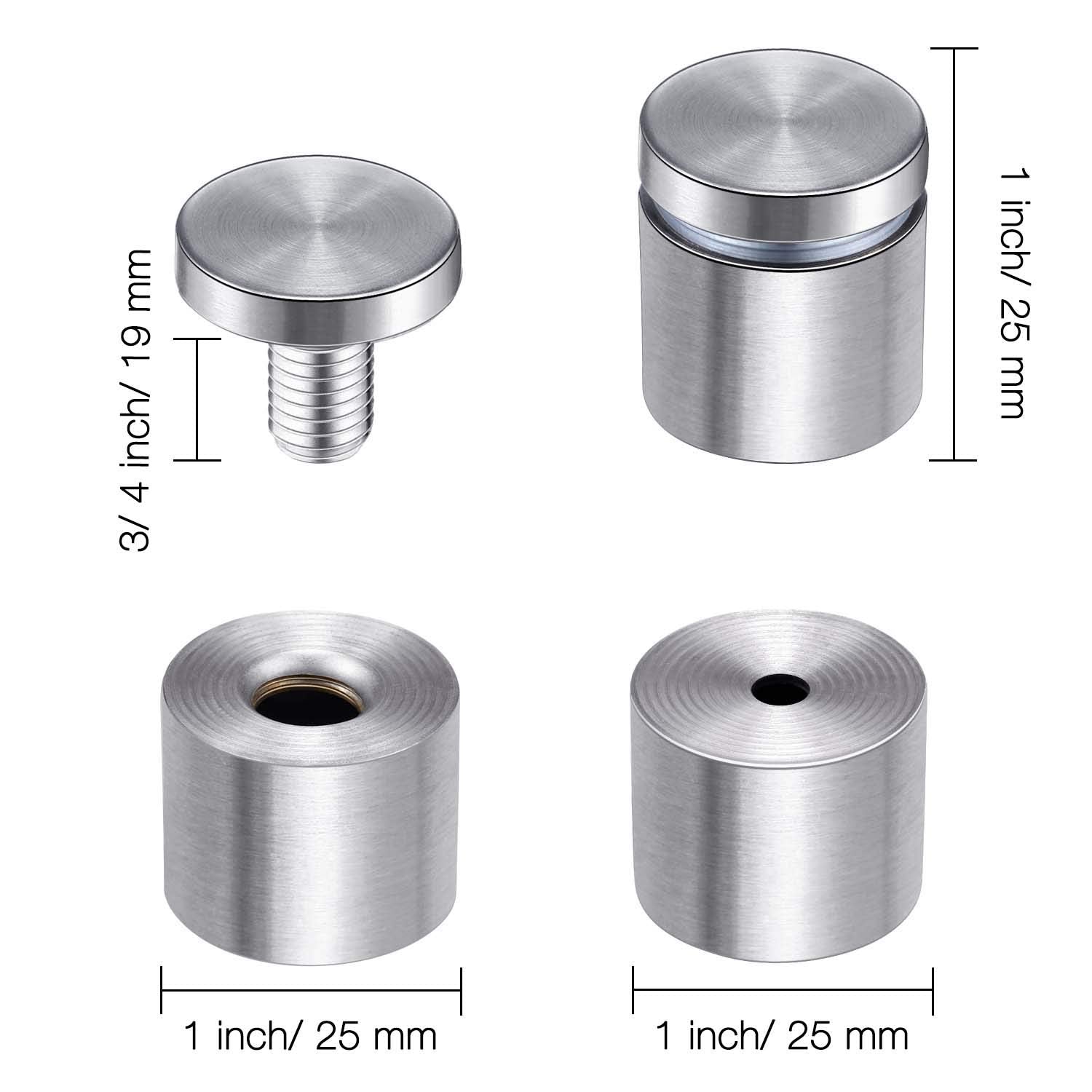 8 Pcs Sign Standoff Screws Advertising Screws Stainless Steel Wall Standoff Mounts Glass Acrylic Nail 1 x 1 Inch