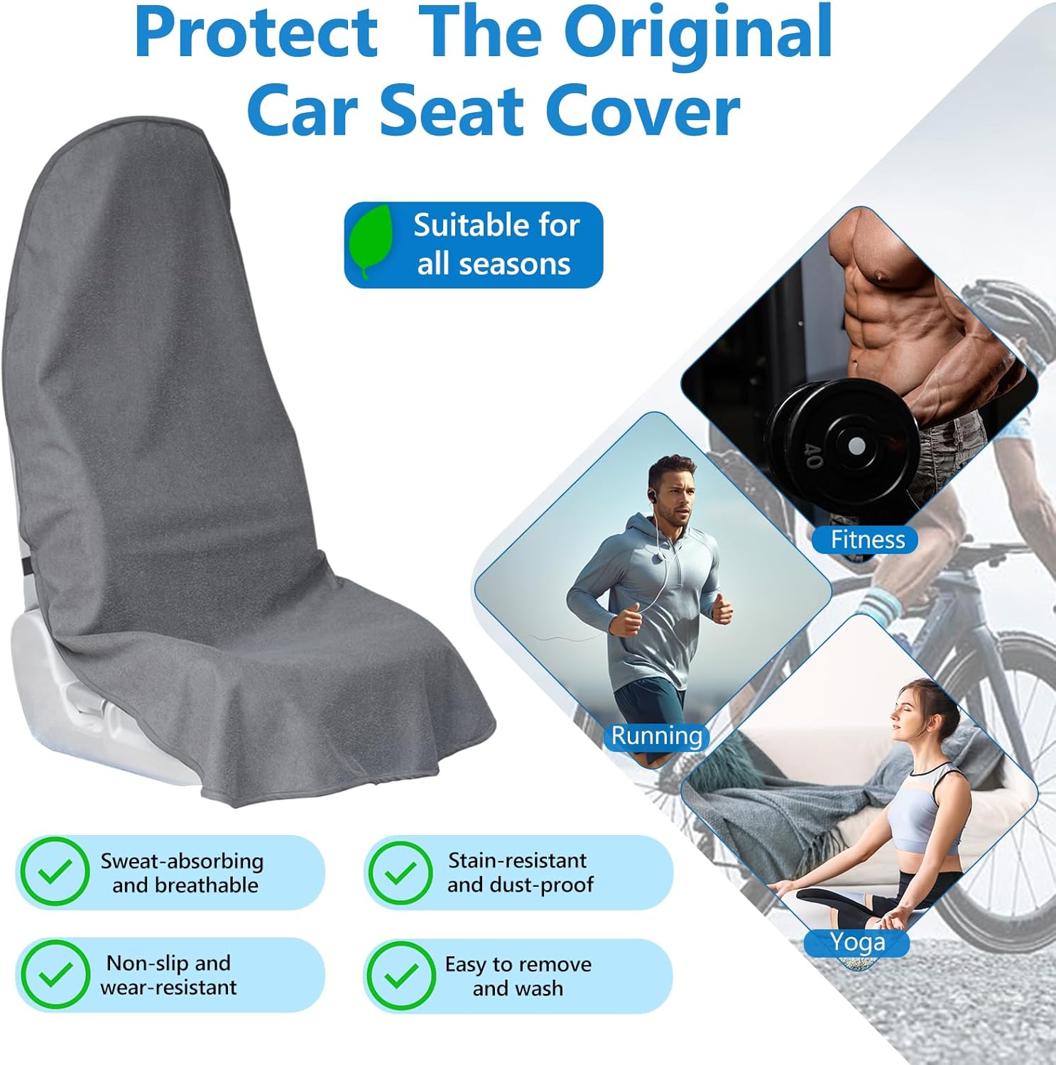 Car Seat Covers Universal Car Protective Front Seat Covers Washable Non-Slip Seat Protectors for Gym Workouts,Waterproof and Sweatproof Towel Seat Covers for Cars,Trucks, Jeeps Grey