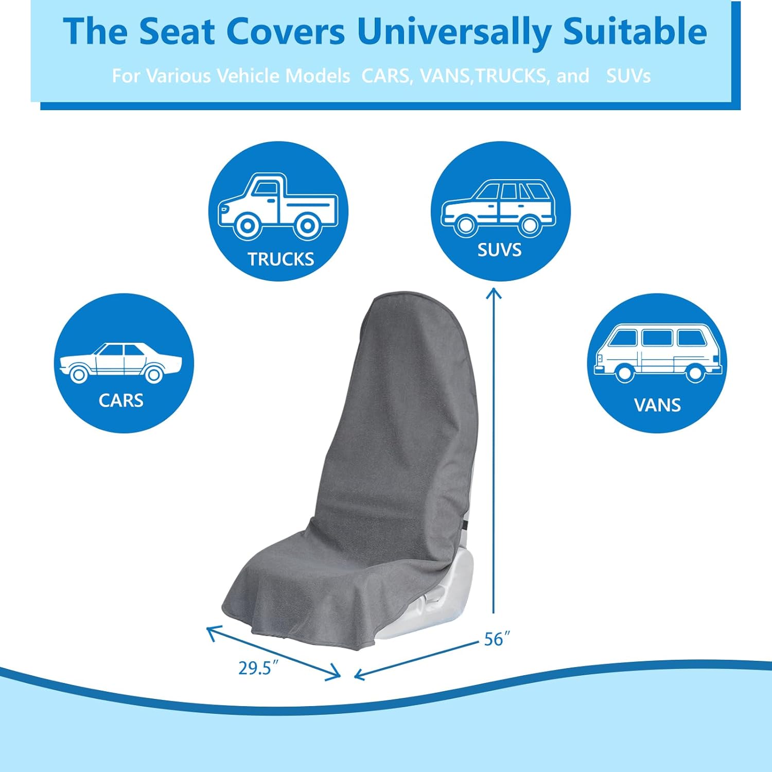 Car Seat Covers Universal Car Protective Front Seat Covers Washable Non-Slip Seat Protectors for Gym Workouts,Waterproof and Sweatproof Towel Seat Covers for Cars,Trucks, Jeeps Grey