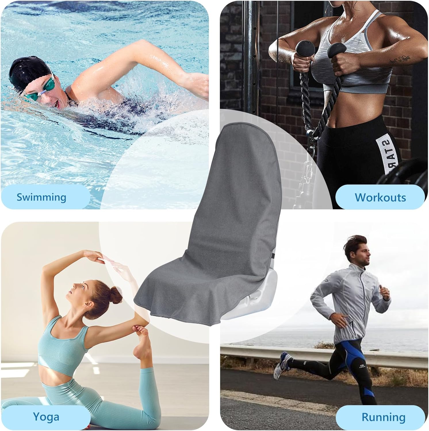 Car Seat Covers Universal Car Protective Front Seat Covers Washable Non-Slip Seat Protectors for Gym Workouts,Waterproof and Sweatproof Towel Seat Covers for Cars,Trucks, Jeeps Grey