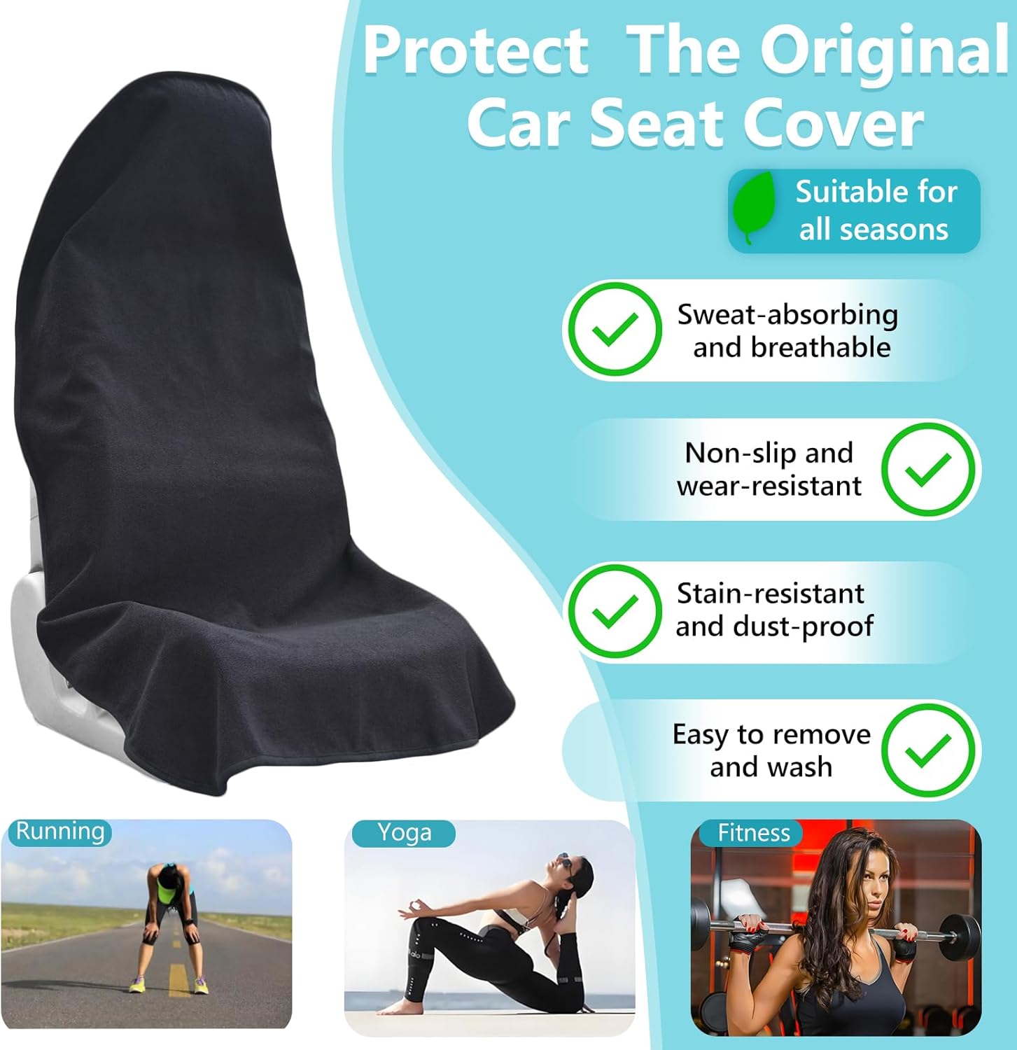 Car Seat Covers Universal Car Protective Front Seat Covers Washable Non-Slip Seat Protectors for Gym Workouts,Waterproof and Sweatproof Towel Seat Covers for Cars,Trucks, Jeeps Black