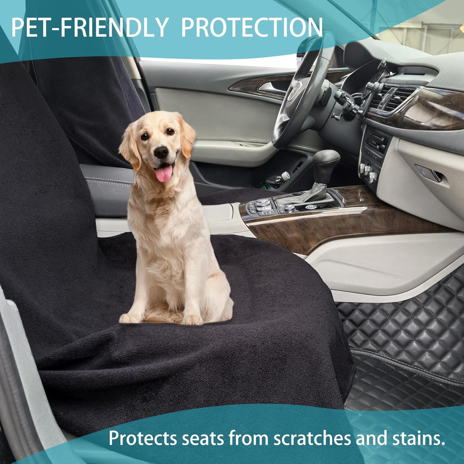 Car Seat Covers Universal Car Protective Front Seat Covers Washable Non-Slip Seat Protectors for Gym Workouts,Waterproof and Sweatproof Towel Seat Covers for Cars,Trucks, Jeeps Black