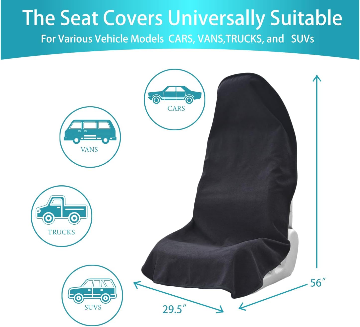 Car Seat Covers Universal Car Protective Front Seat Covers Washable Non-Slip Seat Protectors for Gym Workouts,Waterproof and Sweatproof Towel Seat Covers for Cars,Trucks, Jeeps Black