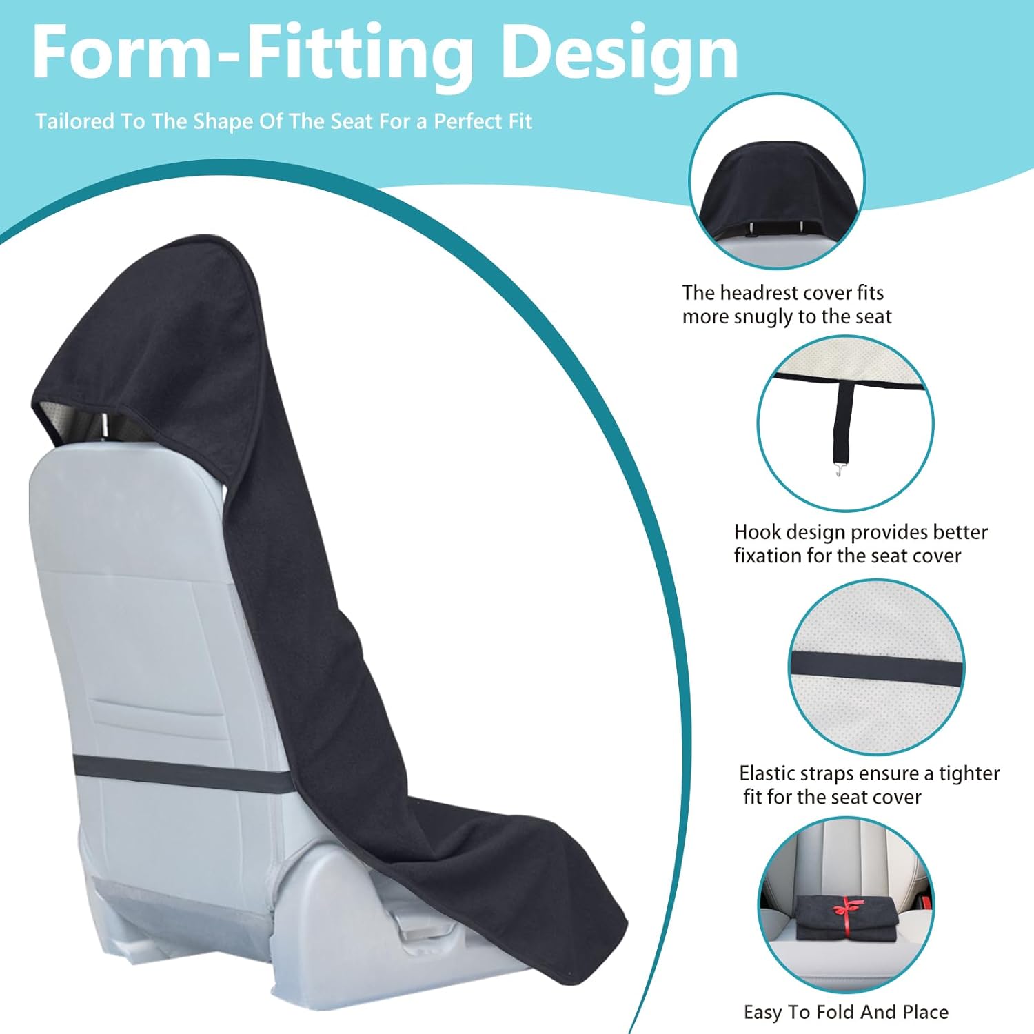 Car Seat Covers Universal Car Protective Front Seat Covers Washable Non-Slip Seat Protectors for Gym Workouts,Waterproof and Sweatproof Towel Seat Covers for Cars,Trucks, Jeeps Black
