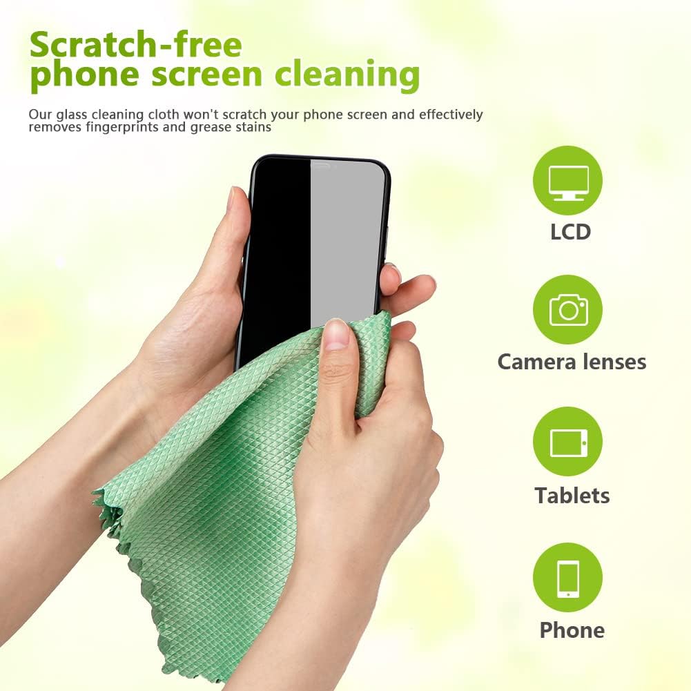 Microfiber Glass Cleaning Cloths-6PK, 16"x14" Lint Free Window Cleaning Cloth, Glasses, Mirrors, Screens, Stainless Steel, Premium Magic Cleaning Cloth for Glass and Window Cleaner