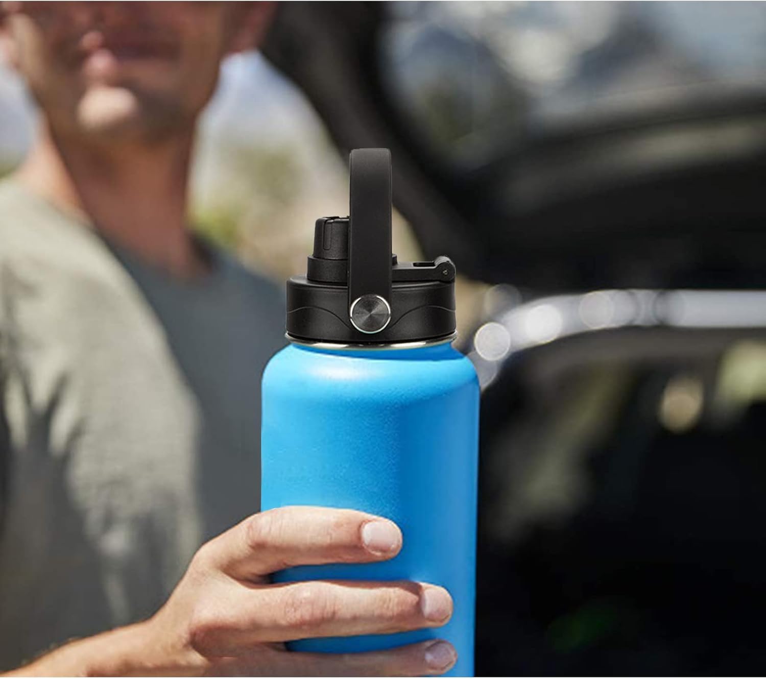 Wide Mouth Lid with Flexible Handle Compatible with Hydro Flask 12/16/18/20/32/40/64 Oz, Fits Simple Modern, Takeya, Iron Flask, BUZIO and Most Wide Mouth Water Bottles Black, 1 Pack