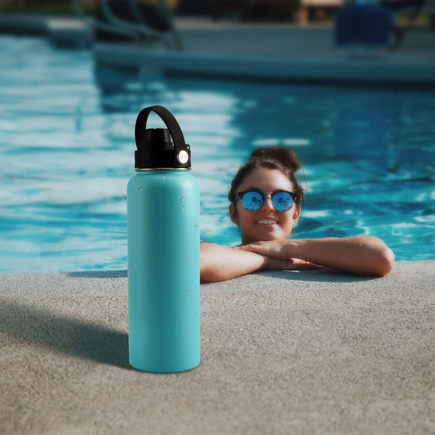 Wide Mouth Lid with Flexible Handle Compatible with Hydro Flask 12/16/18/20/32/40/64 Oz, Fits Simple Modern, Takeya, Iron Flask, BUZIO and Most Wide Mouth Water Bottles Black, 1 Pack