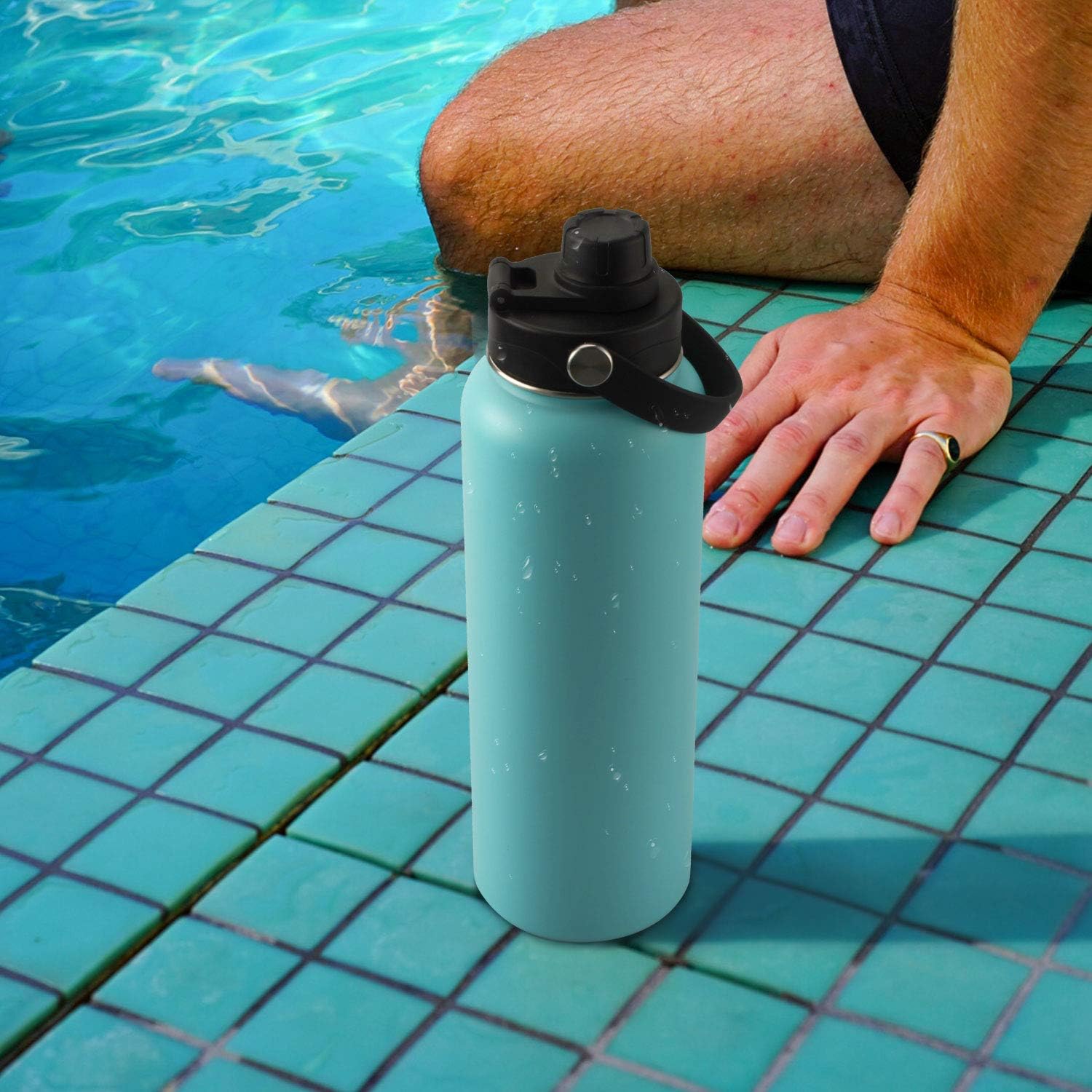 Wide Mouth Lid with Flexible Handle Compatible with Hydro Flask 12/16/18/20/32/40/64 Oz, Fits Simple Modern, Takeya, Iron Flask, BUZIO and Most Wide Mouth Water Bottles Black, 1 Pack