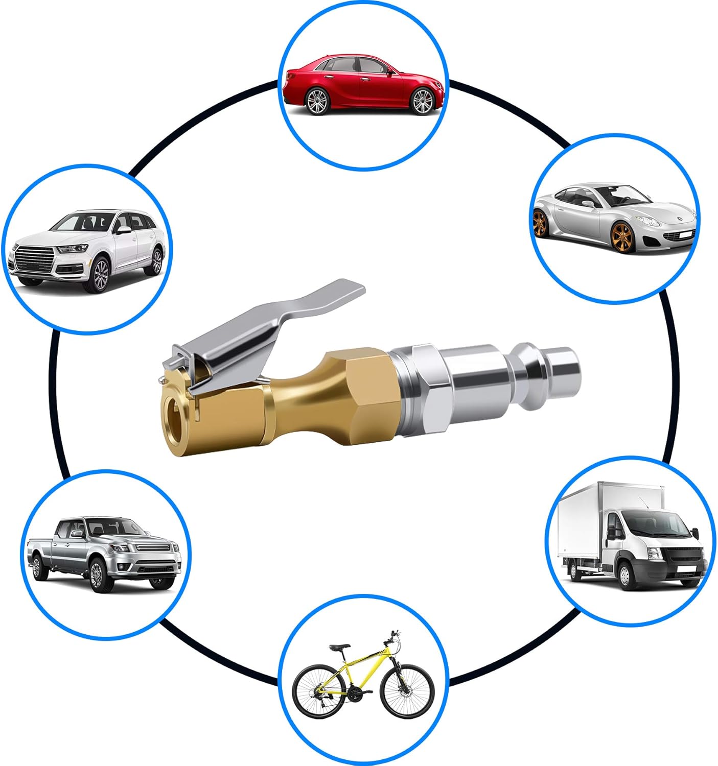 Brass Air Chuck Closed Flow Tire Chuck Heavy Duty Lock on Tire Inflator Chuck with Clip