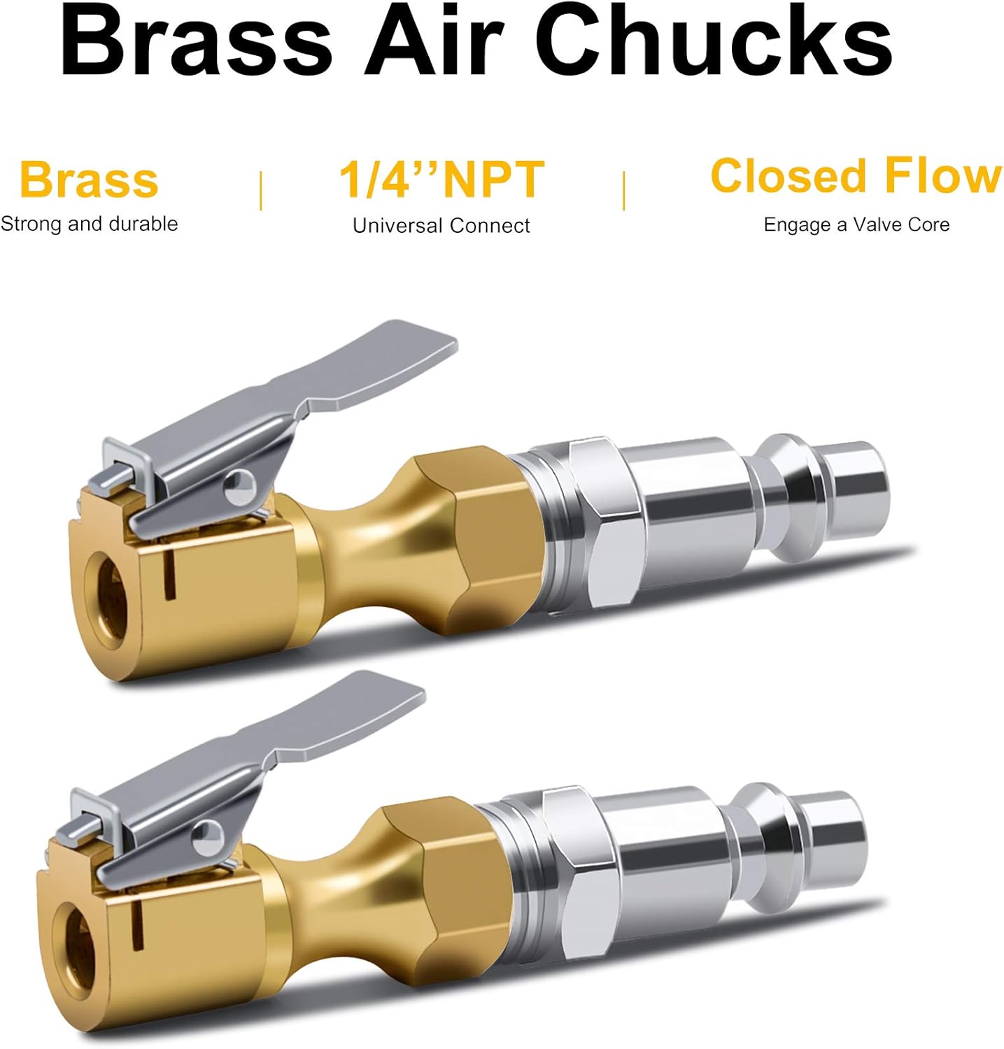 Brass Air Chuck Closed Flow Tire Chuck Heavy Duty Lock on Tire Inflator Chuck with Clip