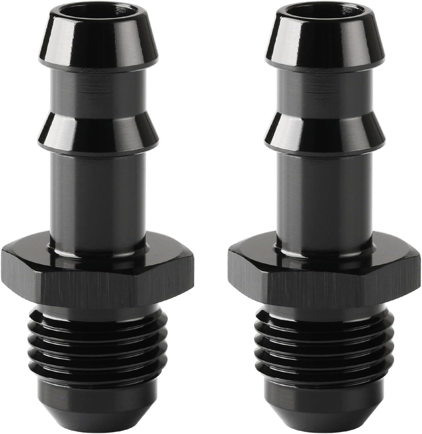 6AN Male Flare to 3/8 Hose Barb Straight Fitting Adapter Aluminum Black 2PCS