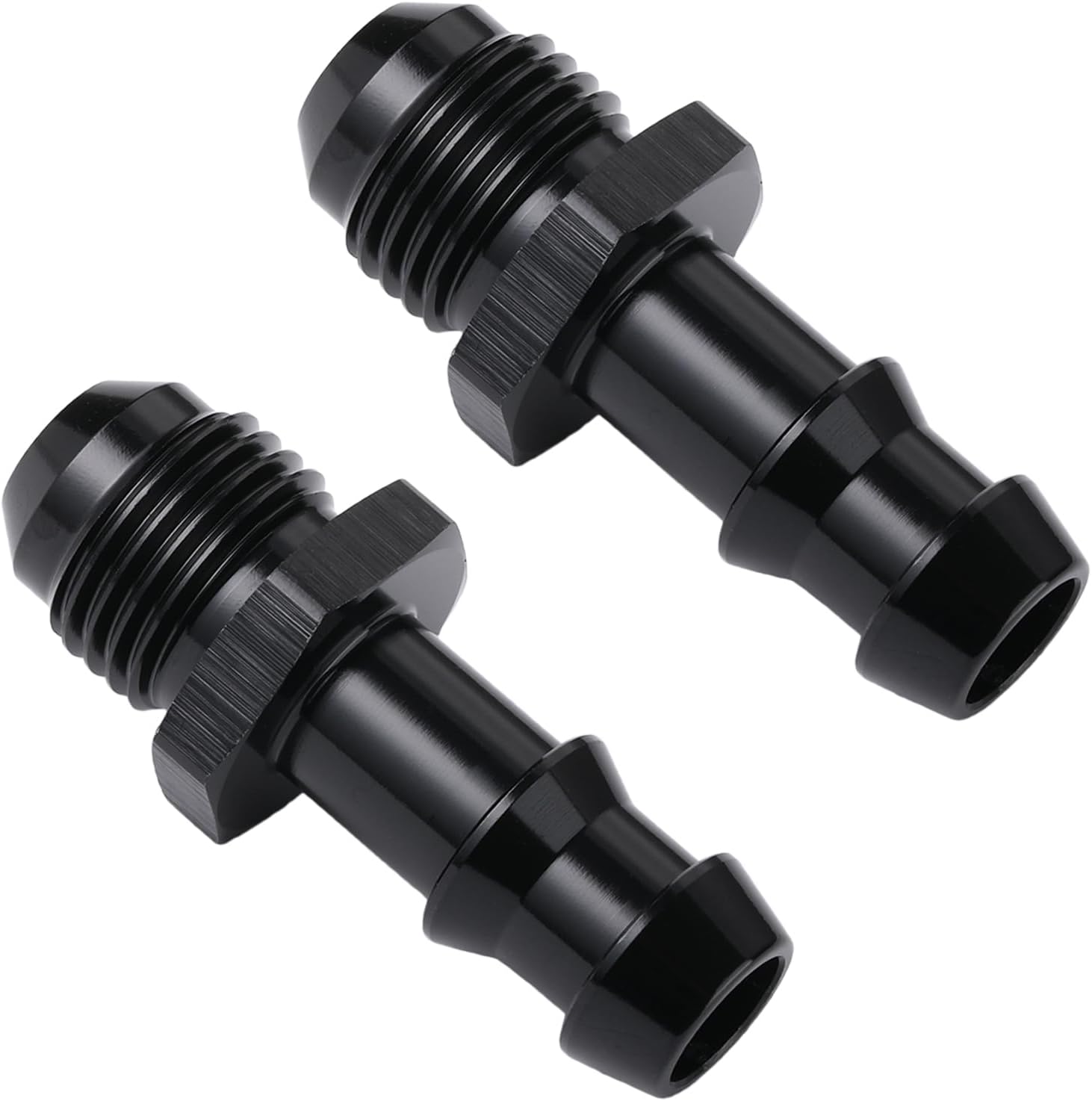 6AN Male Flare to 3/8 Hose Barb Straight Fitting Adapter Aluminum Black 2PCS