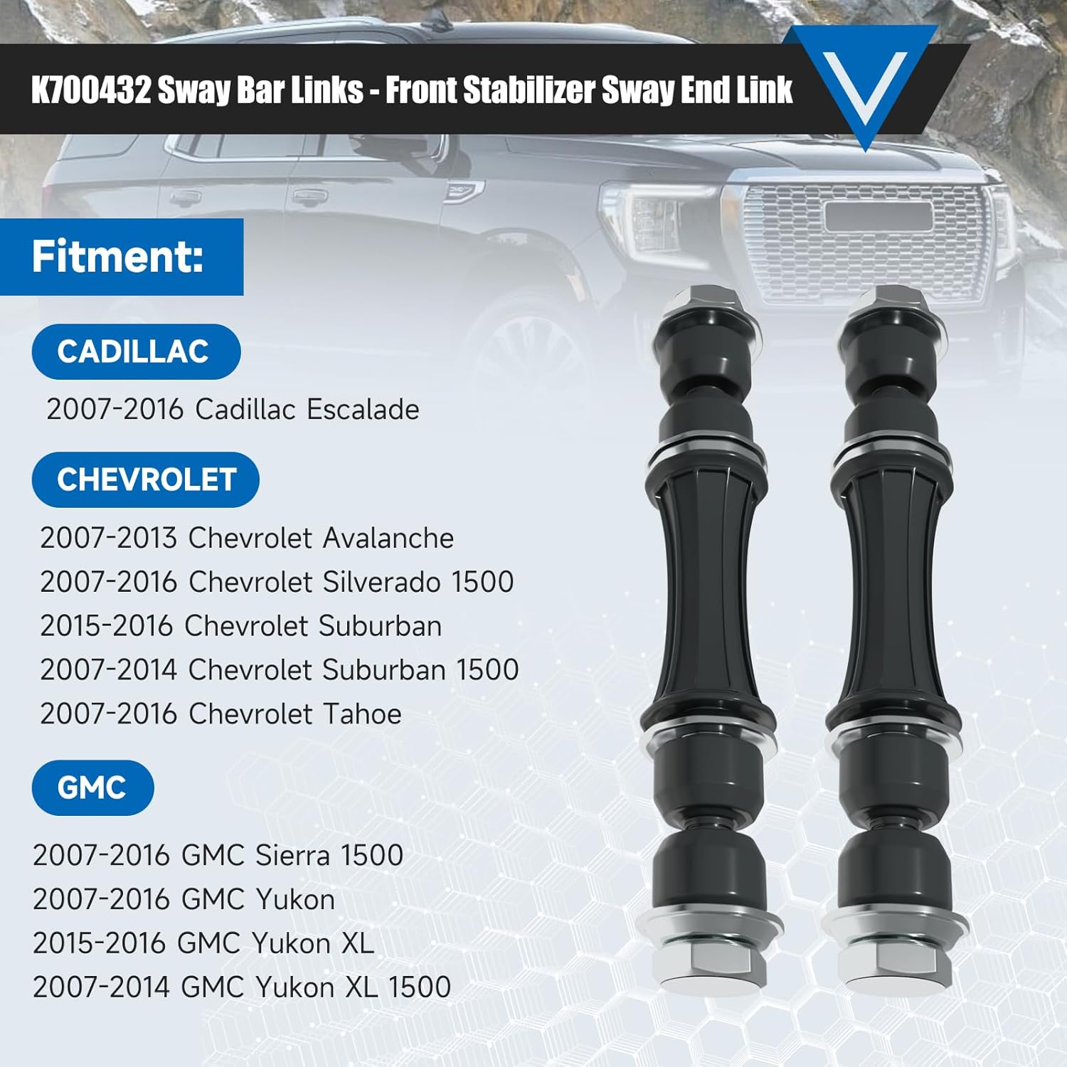 K700432 Sway Bar Links Fit For Escalade,Escalade ESV,Escalade EXT;Avalanche,Silverado 1500,Suburban,Suburban 1500,Tahoe; Sierra,Yukon,Yukon XL,Yukon XL 1500 2007-2016 Front Stabilizer End Link