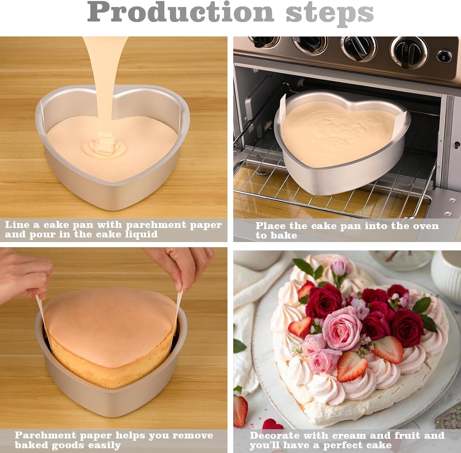 8 Inch Heart Cake Pan, Set of 2 Heart Shaped Cake Pans with 60 Pieces Parchment Paper, Non-stick Cake Baking Pans for Kitchen Birthday Wedding