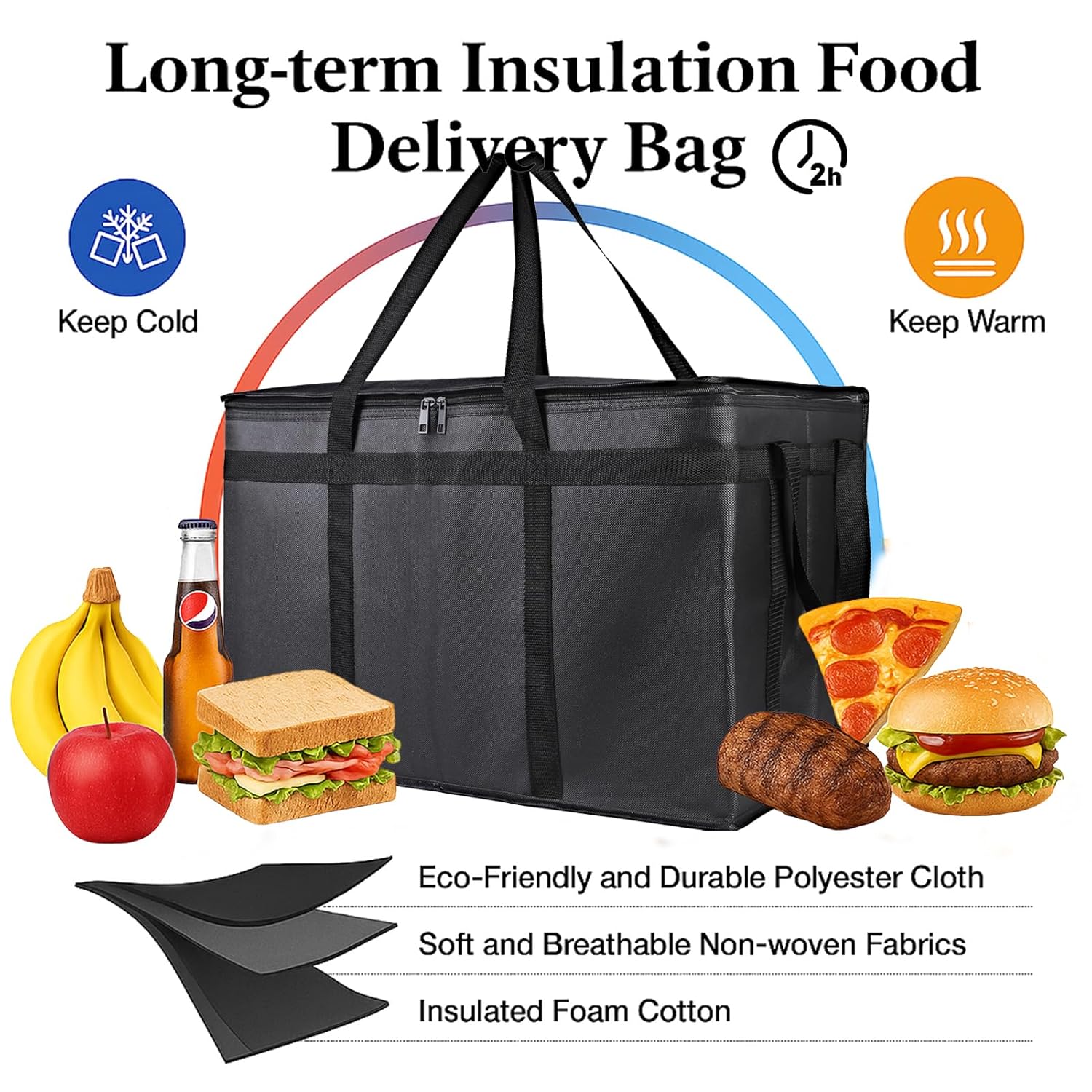 3-Pack Insulated Food Delivery Bag, XXXL Pizza Cooler Bags, Rideshare Delivery Bag, Thermal Cold/Hot Styrofoam Carrier for Catering/Shopping/Travel/Car, Warmer/Frozen