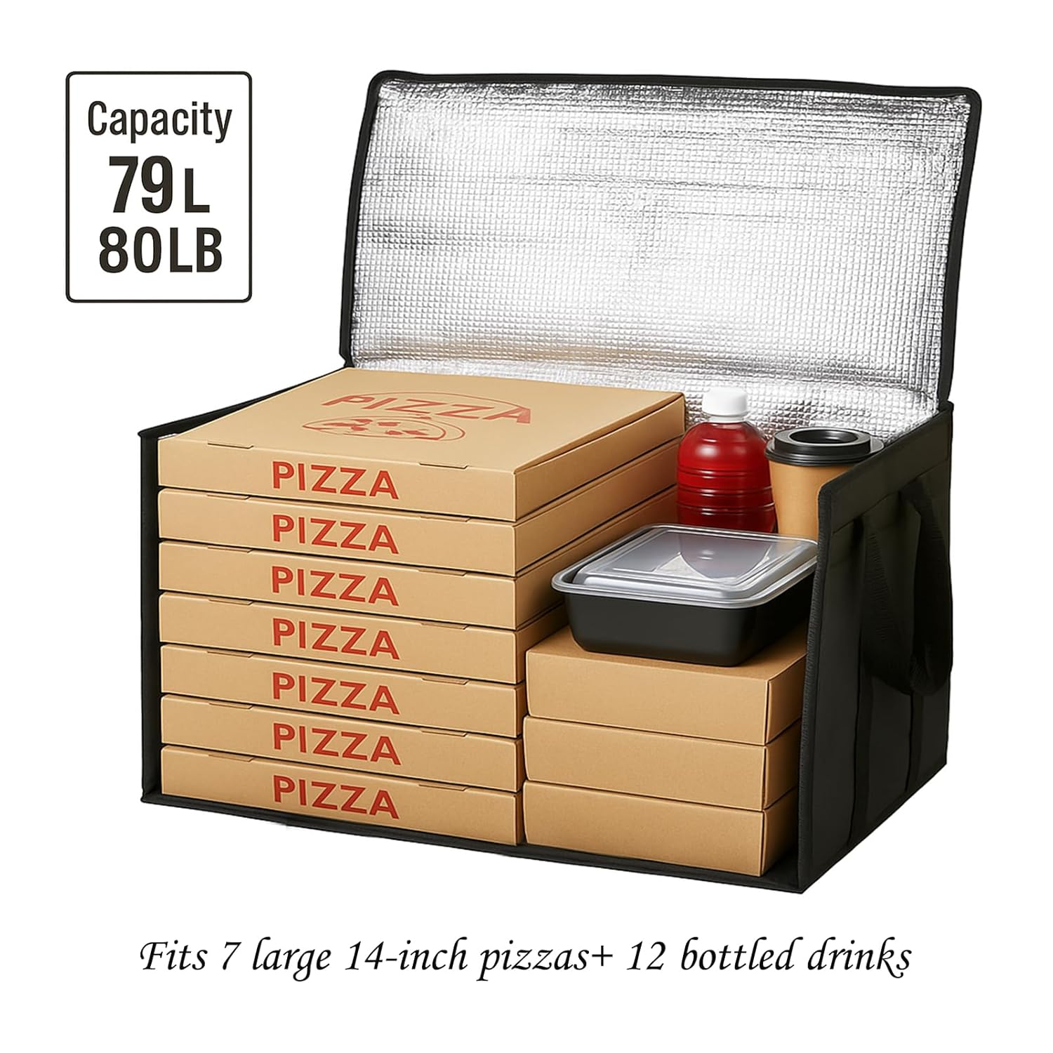 3-Pack Insulated Food Delivery Bag, XXXL Pizza Cooler Bags, Rideshare Delivery Bag, Thermal Cold/Hot Styrofoam Carrier for Catering/Shopping/Travel/Car, Warmer/Frozen